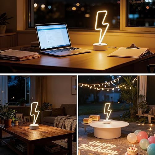 Miniatura 7 de Bestview Letrero de neón con base, luz nocturna LED alimentada por pilas, luz LED estética de trueno para dormitorio, sala de juegos, decoración de
