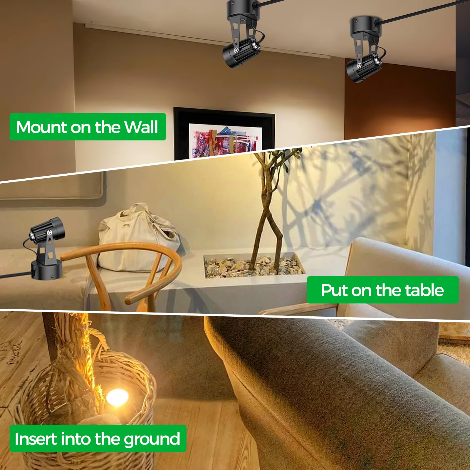 JIAQIYAN 2 Pack Spot Lights Indoor, 4W Plant Uplighting Dimmable for Picture Wall Desk, 3000K/4000K/5000K Adjustable Accent Lighting LED Uplight with 5.9 FT Plug Cord & Remote Control