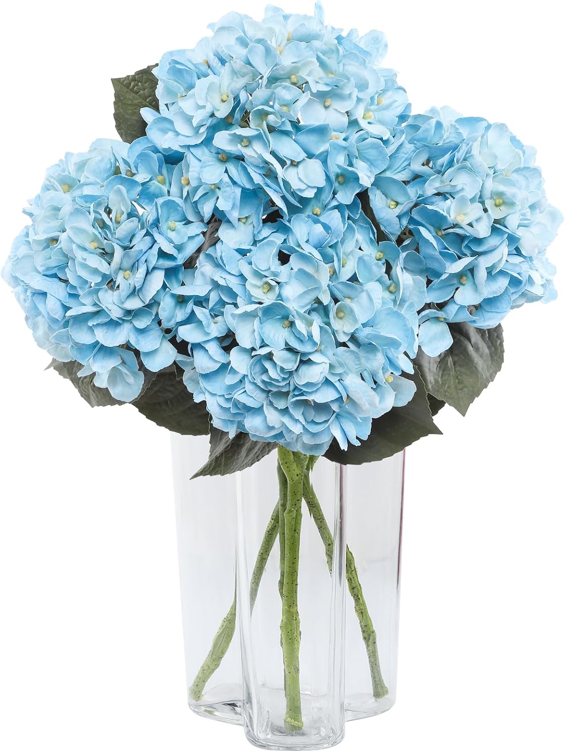DuHouse 3Pcs Large Hydrangea Artificial Flowers,Latex Real Touch Hydrangeas Faux Hydrangeas for Home Wedding Bouquets Centerpieces Party Living Room Decoration(Pastel Blue)