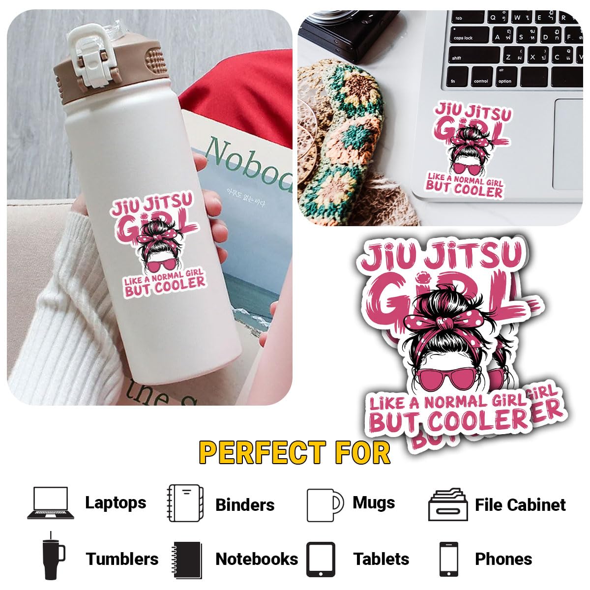 Naklejka Jiu Jitsu, Jiu Jitsu Girl Like A Normal Girl But Cooler Naklejka, BJJ Dziewczyny i Wojownicy Naklejki 7,6 cm Prezent na laptopa Butelka Woda Samochód Telefon Kask Okno Kindle Notebook