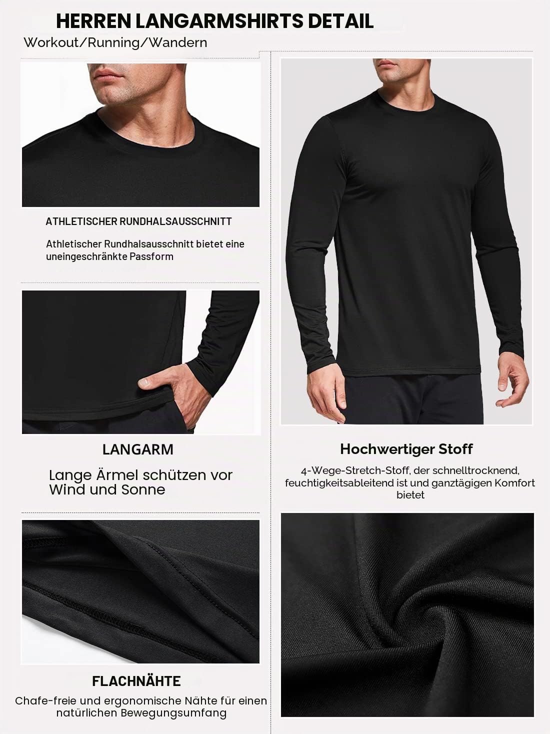 Boyzn Herren Langarmshirt UPF 50+ UV Schutz Schnelltrocknend Funktionsshirt Laufshirts Atmungsaktiv Langarm Sportshirt Gym Running Tops Outdoor Workout Oberteil