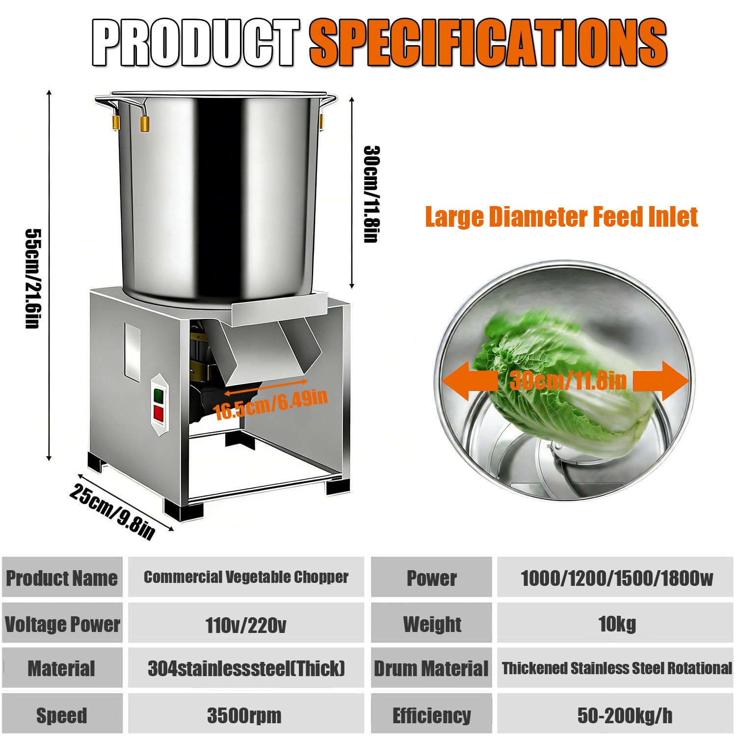 Tritatutto per Verdure Commerciale Elettrico, Trituratore per Foraggio Commerciale, Ingresso Di Alimentazione Ampliato Da 30 Cm, 50-200 Kg/H, per La Preparazione Di Mangimi per Pollame 1000W