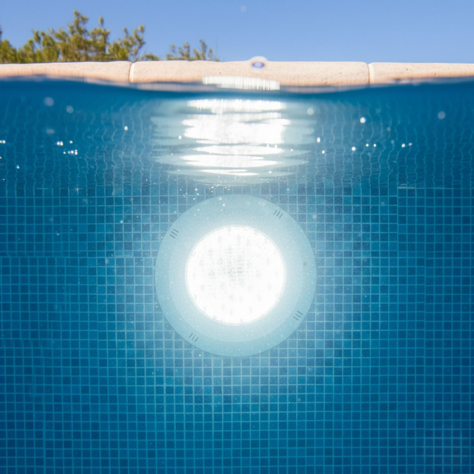 SWIMHOME Warmpool Foco LED Piscina Superficie 18W 12V AC Blanco Frío 6000K IP68 29cm Cruceta 4 Tornillos
