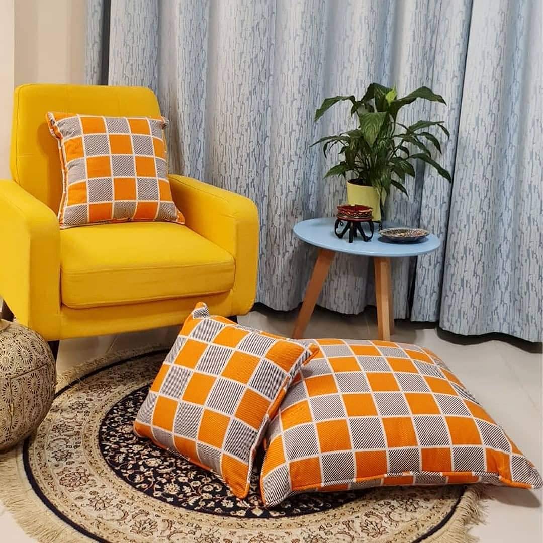 Pack of 3 Throw Floor & Sofa Cushions with Cushion Covers - Modern & Decorative Patterns - For Room, Bed Room, Living Room - 02 Sofa Cushions 45X45 Cm + 01 Floor Cushion 70X70 Cm (Design 1)