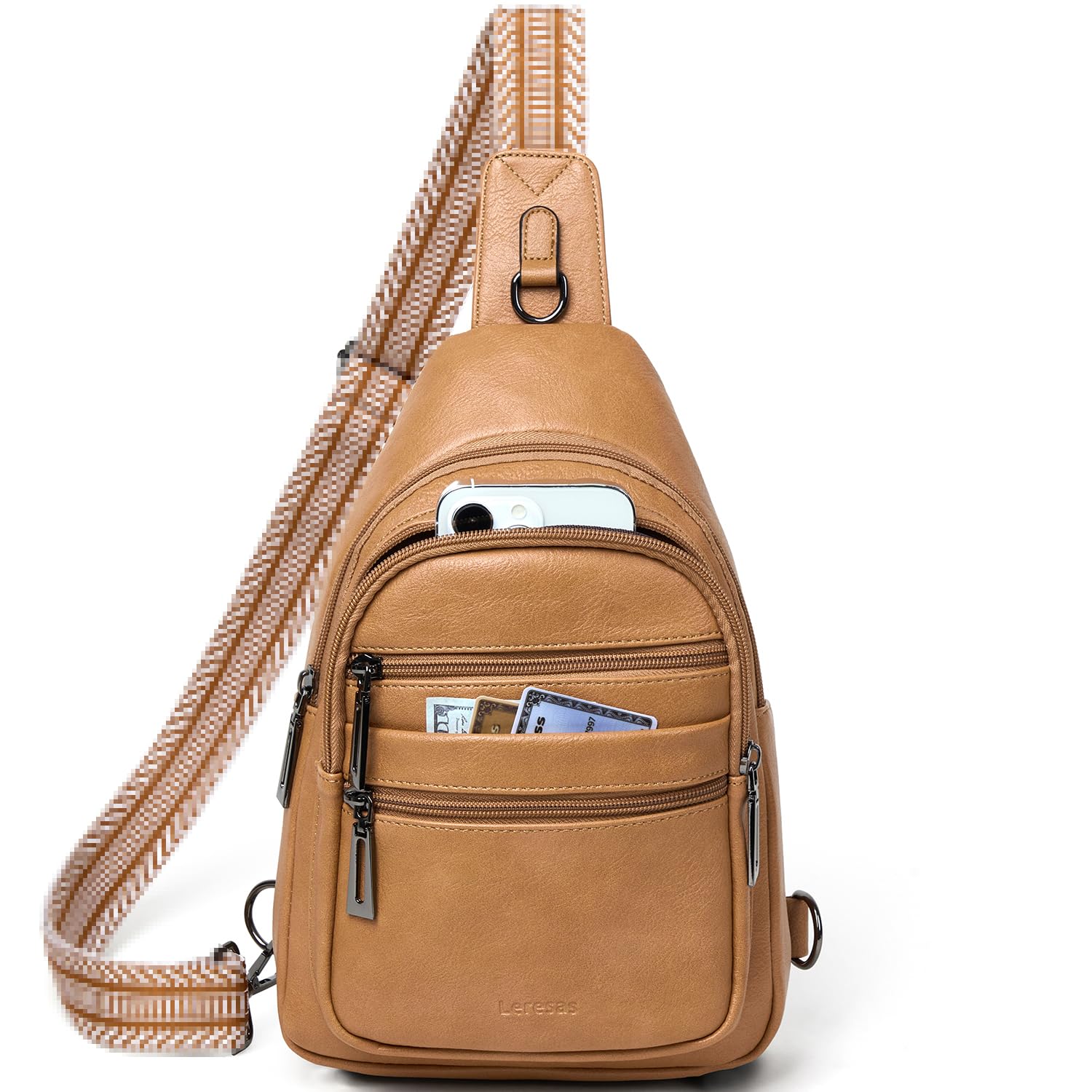 Leresas Bolsa bandolera de 7 L para mujeres y hombres, 4 bolsillos con cremallera, bolsa cruzada de moda, riñonera, mochila de cuero vegano para viajes