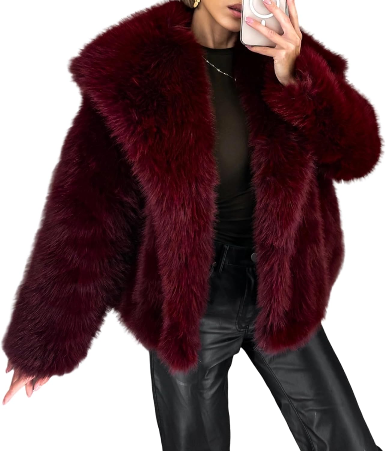 Seltaon Women Fuzzy Faux Fur Open Front Jacket Coat Fluffy Shaggy Collar Jackets Trendy Furry Outwear - Image 2