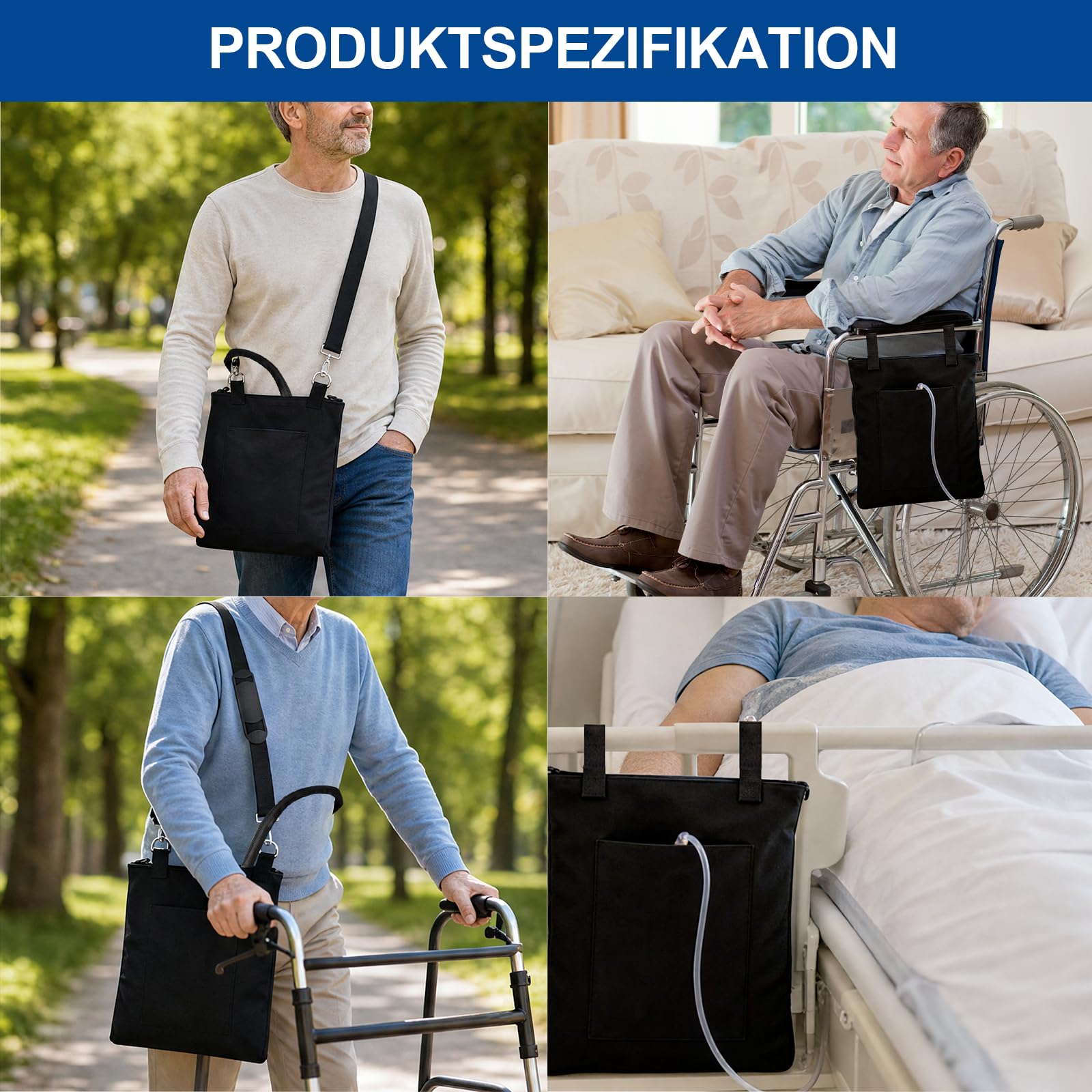 Urinbeutel 2000ml, Sicher Diskret Katheterbeutel 2000ml, Katheter Tasche mit Katheter Schlauch Abdeckung und Verstellbarem Gurt