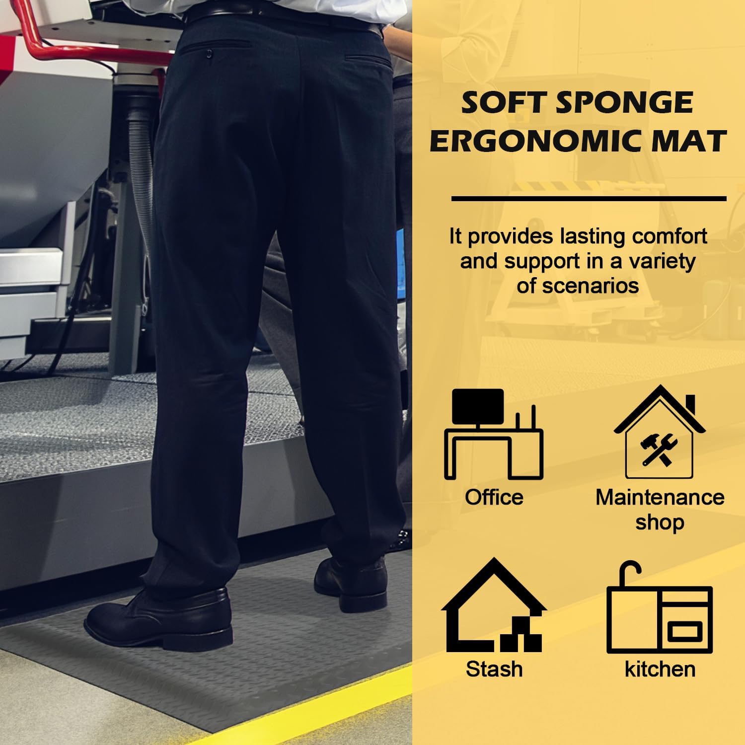 2 x 5 FT Anti Fatigue Mats Industrial 15/16 Inch Thick Soft Sponge Ergonomic Mat Durable Heavy Duty Diamond Plate for Standing Non Slip Industrial Grade Floor Mat for Leg & Back Pain (Gray)
