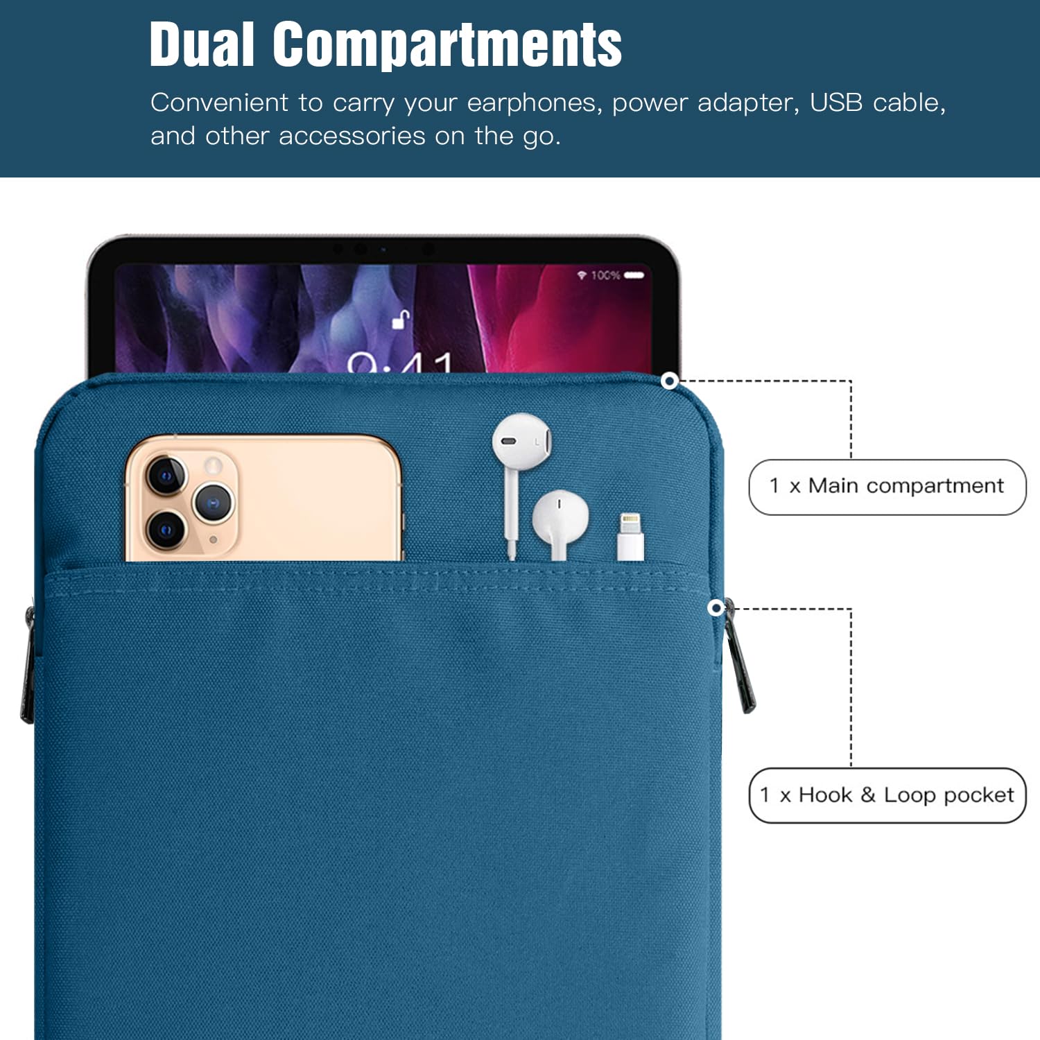 TiMOVO 9-11" Tablet Sleeve Bag, Peacock | Fit iPad 11" A16 2025 / 10.9"/10.2" / Air 11" 5/4 Gen / Galaxy Tab A9+/A11Plus 11", Fit Smart Keyboard
