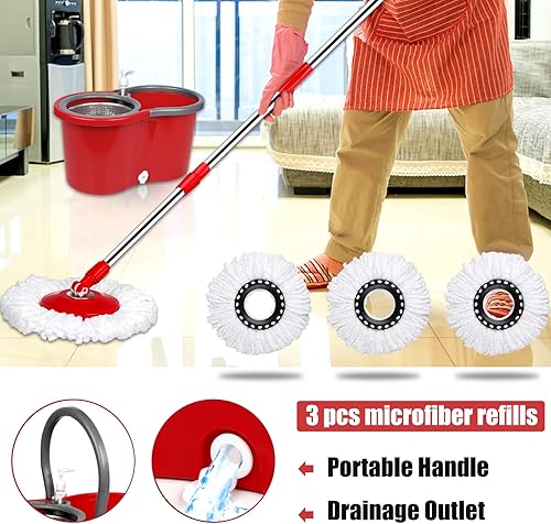 Miniatura 5 de Trapeador giratorio y cubeta de microfibra sistema de limpieza de suelos de cubo kit de trapeador giratorio con 3 cabezales de fregona trapeador de