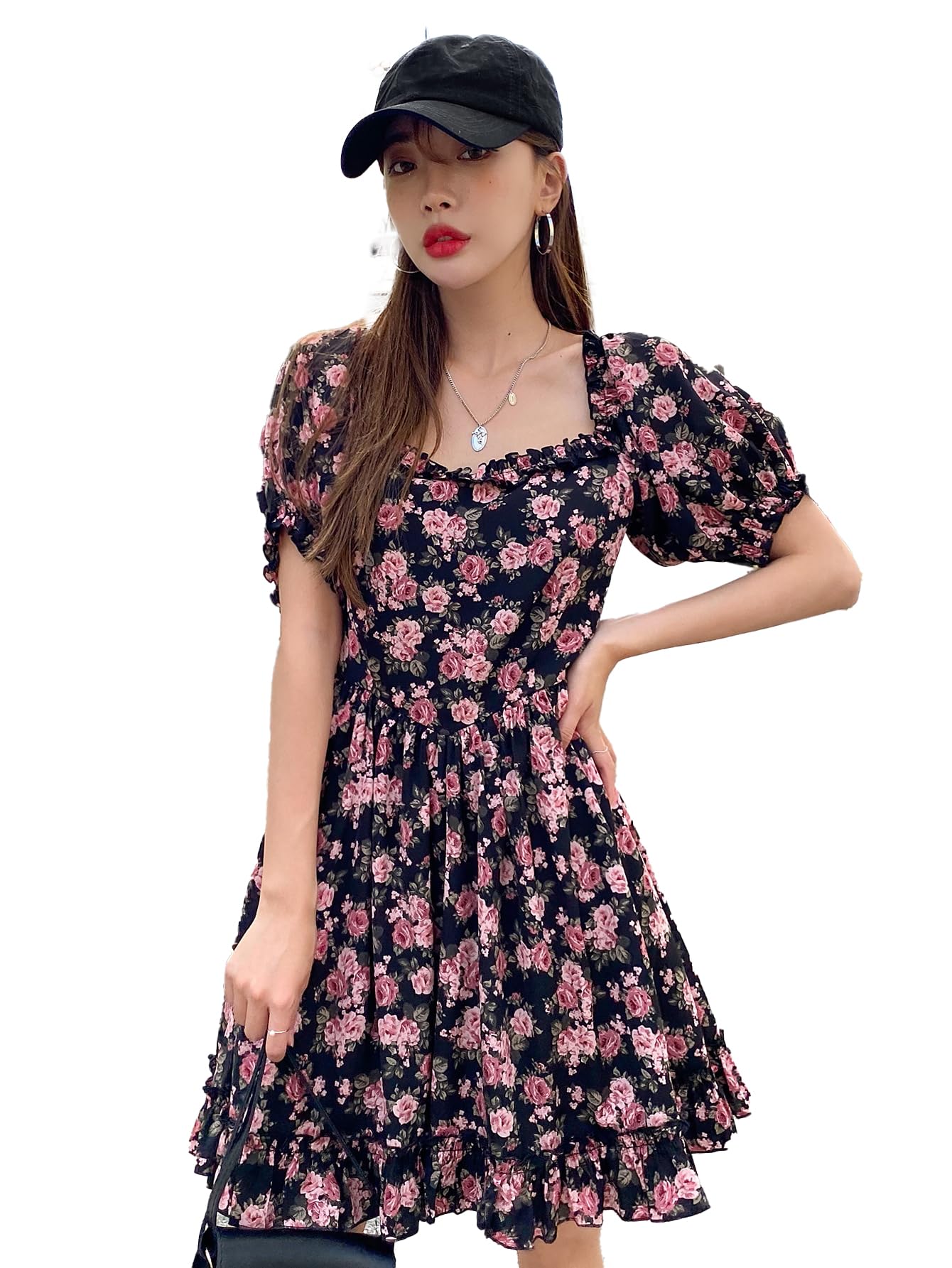 Kotty Women's Fit And Flare Black, Pink, Grey Dress