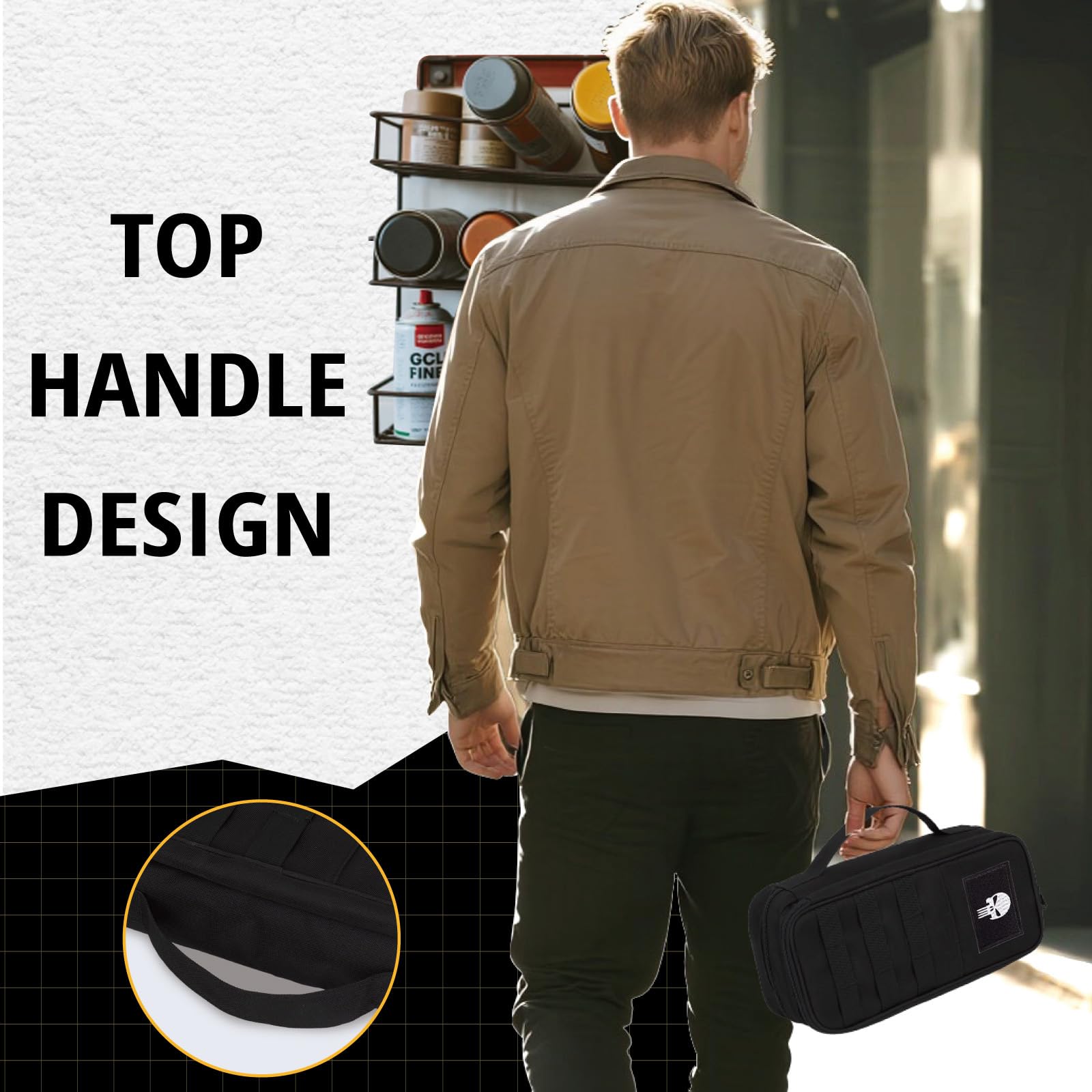 Sac à Outils Tactique pour Homme – Pochette à Large Ouverture, Résistante à l’Eau, Polyvalente avec Poignée Zippée – Boîte à Outils Compacte et Robuste pour Électriciens, Charpentiers et Bricoleurs