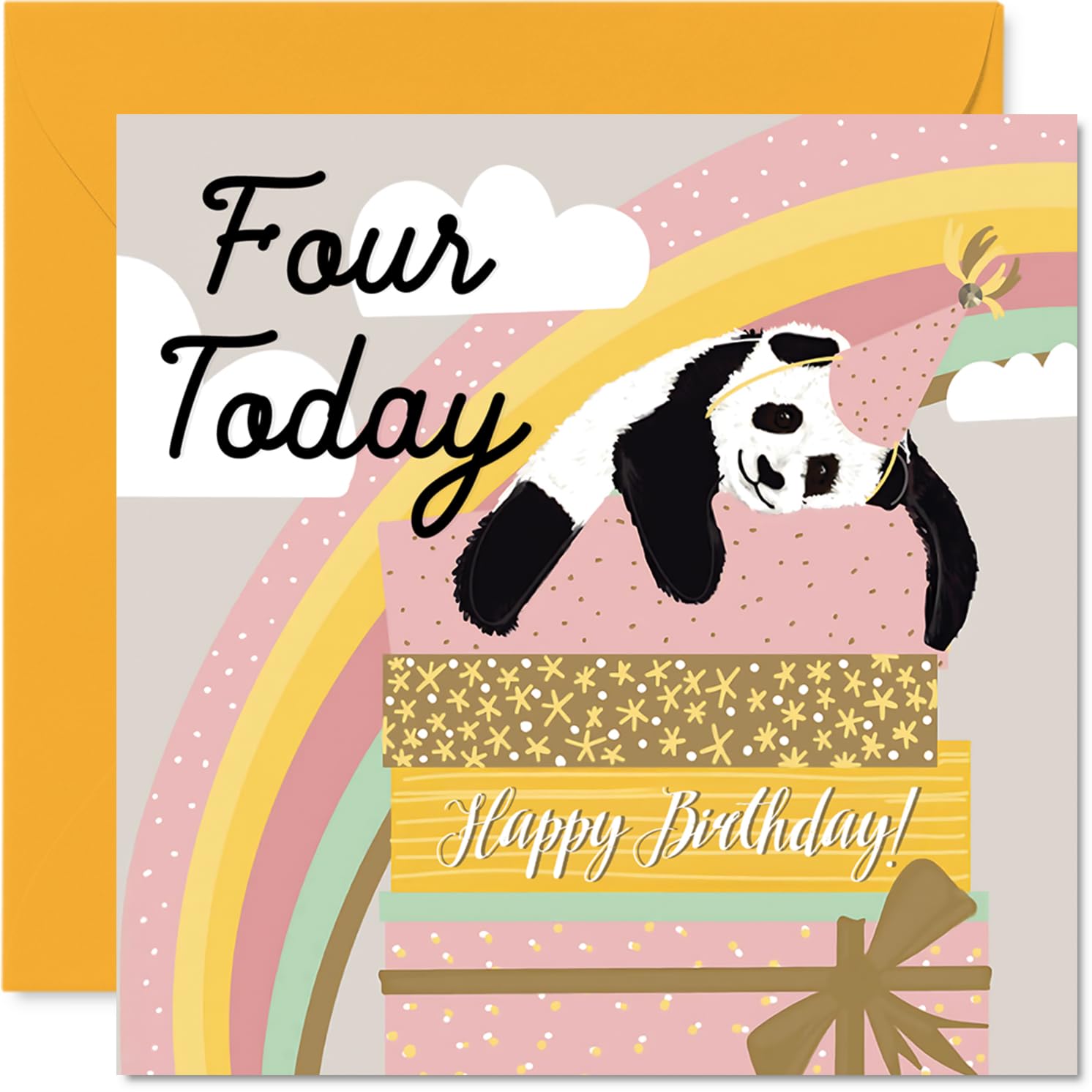 4th Birthday Cards for Girls Boys - Sleepy Panda - Happy Birthday Card for 4 Year Old Girl Boy Niece Son Brother Granddaughter, 145mm Bday Greeting Cards