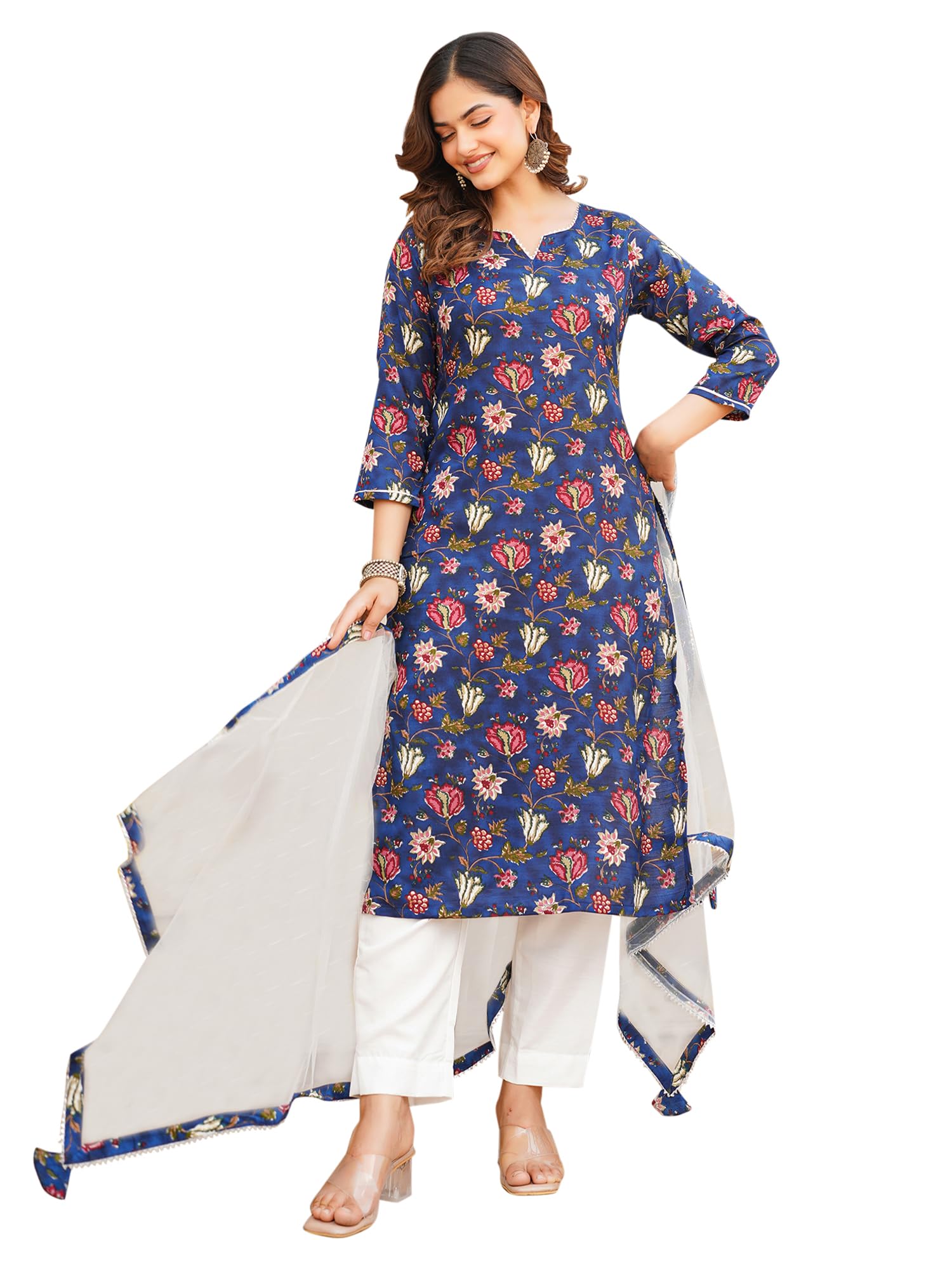 Women's Floral Printed Kurta Trousers With Dupatta Set-image-15