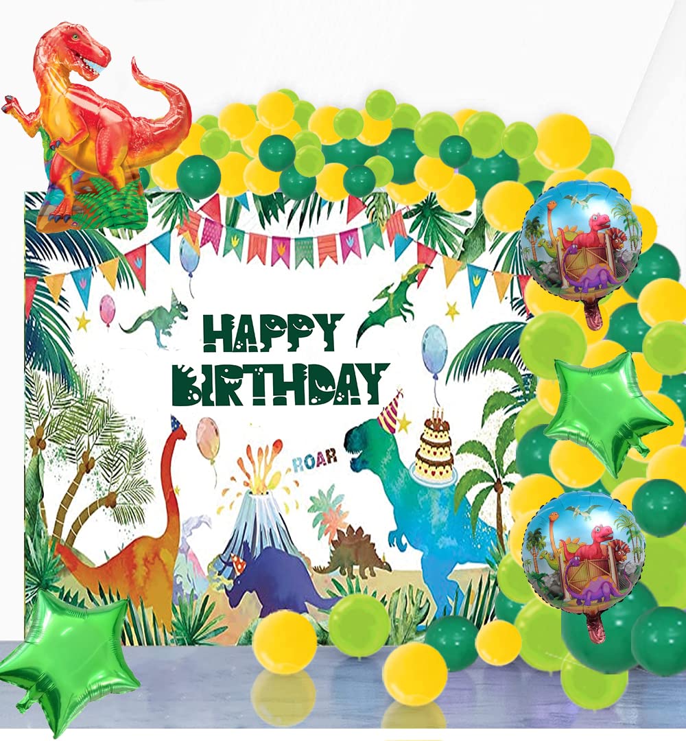 Theme My Party Dinosaur Theme Party Birthday Decoration With Birthday Backdrop Banner I Latex Balloons I Foil Balloon I Pack of 51 Piece