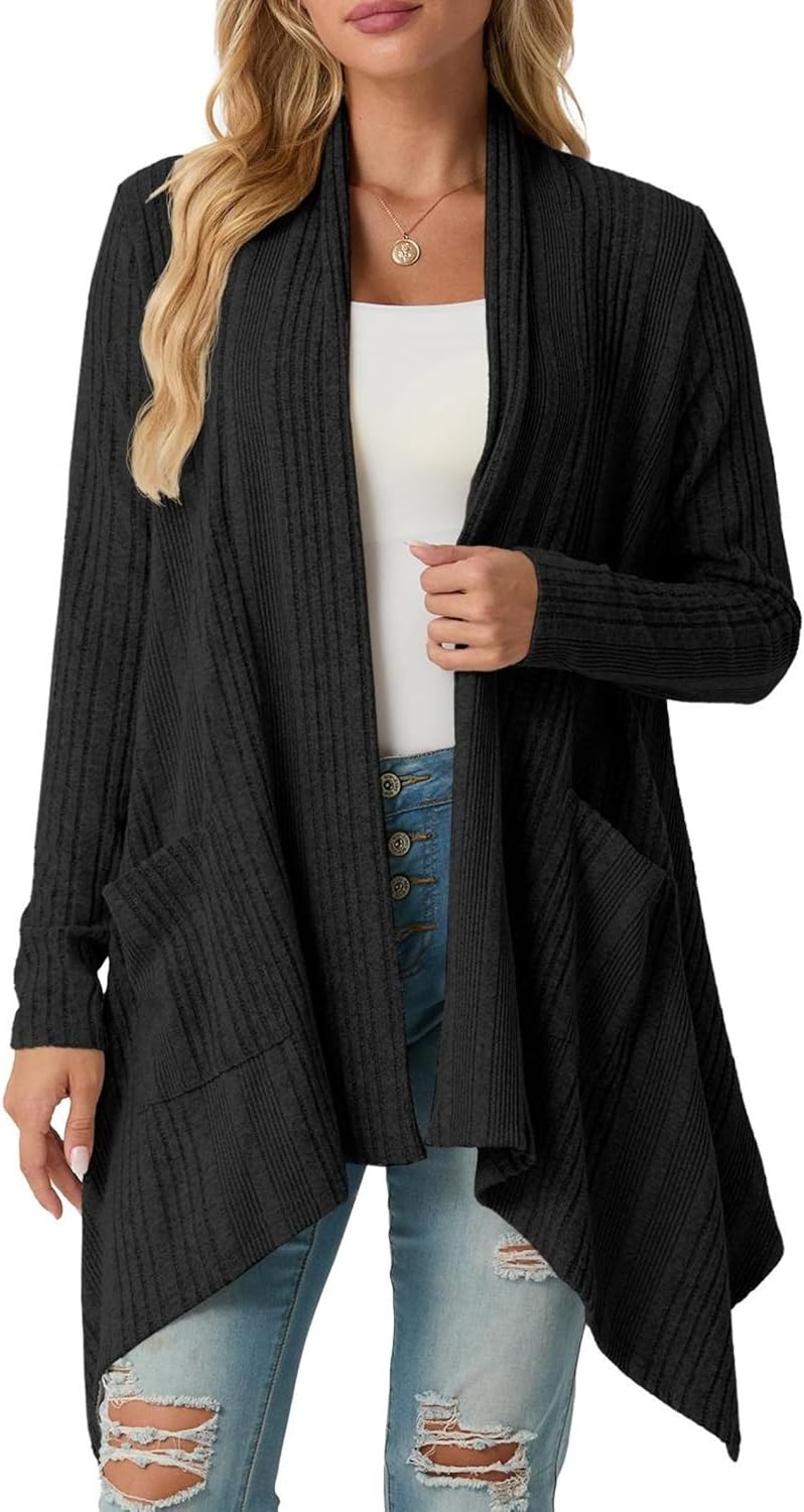 GRECERELLE Women's Long Sleeve Lightweight Draped Open Front Casual Cardigan Sweater with Pockets (S-2XL) - Image 2