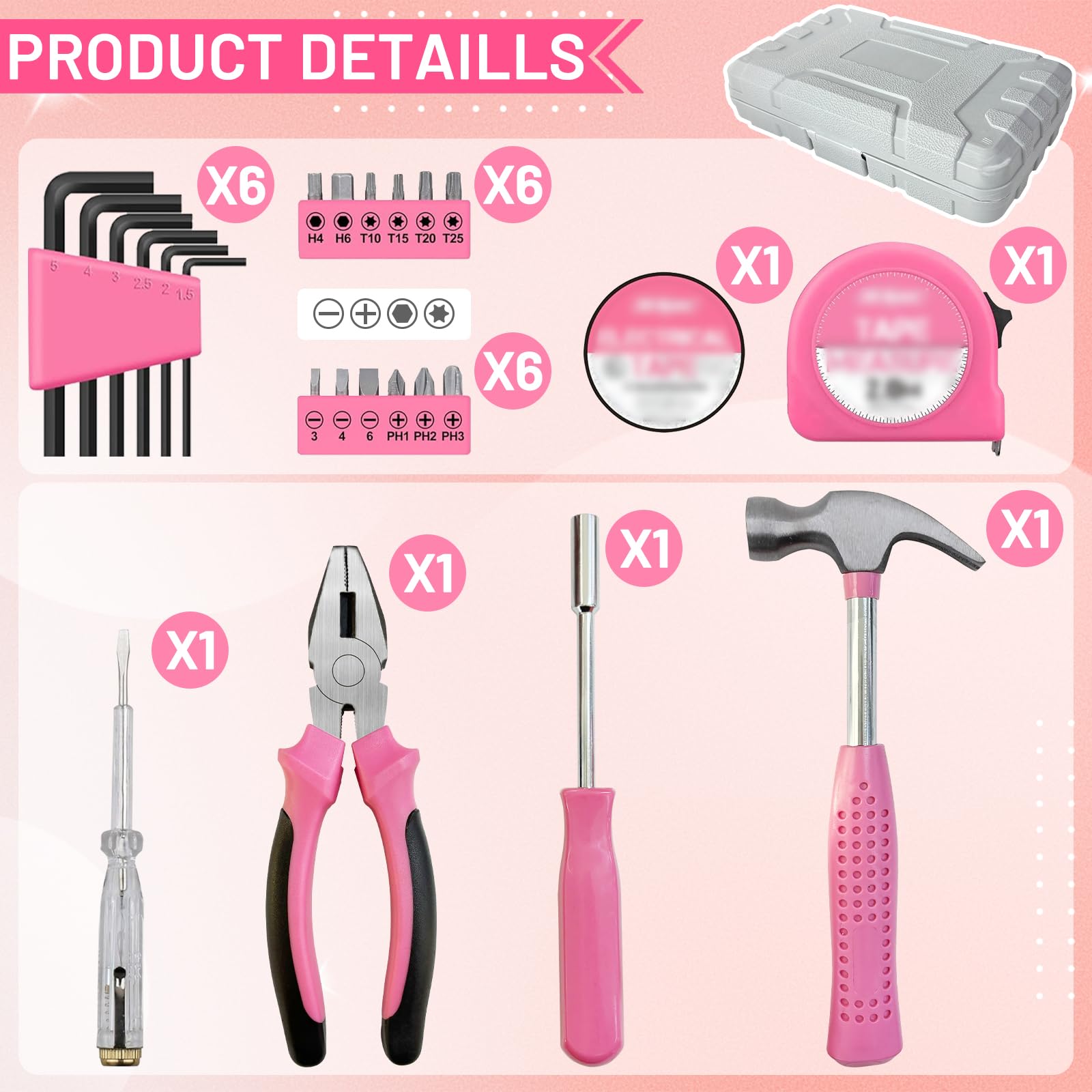 40-Piece Pink Tool Set For Women - Household Repair Kit With Toolbox, Perfect DIY Gift