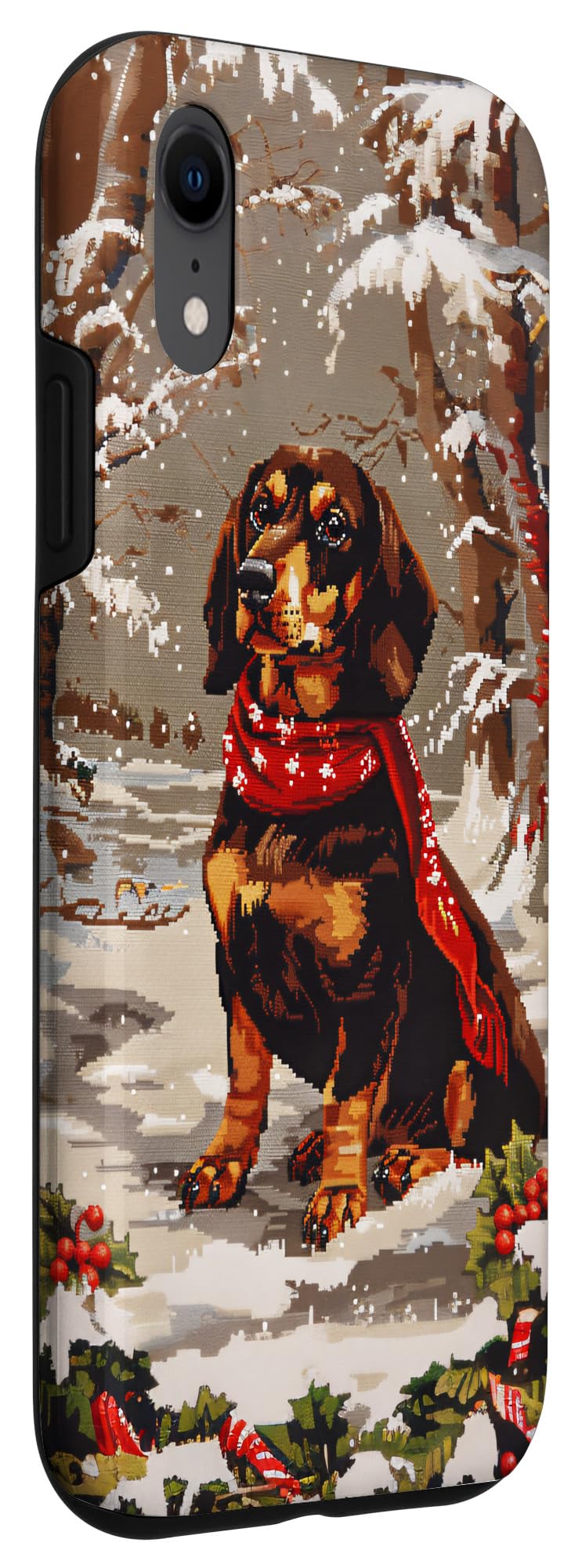 iPhone XR Funny Chocolate and Tan Dachshund Dog Christmas Merry Xmas Case - Image 3