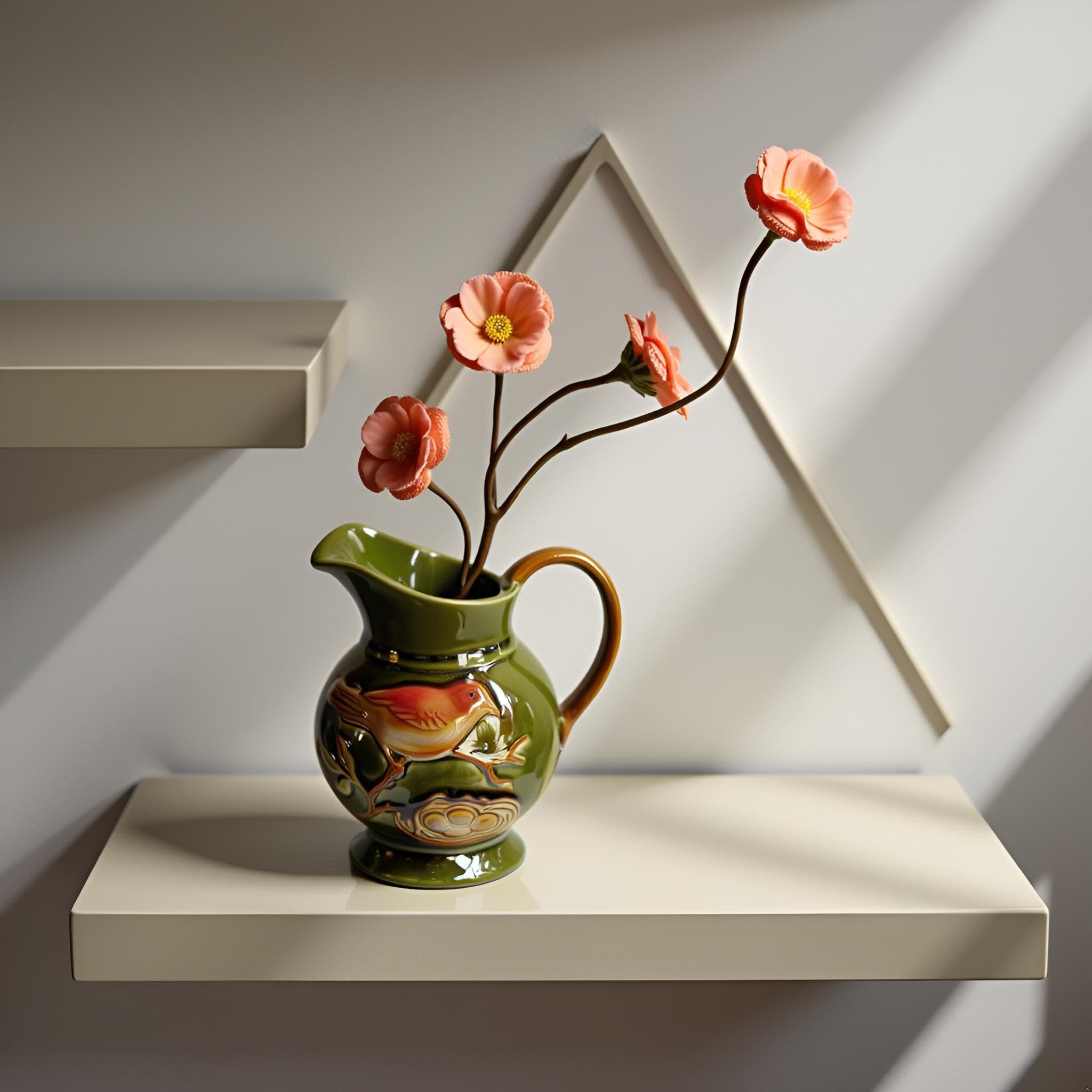Vases for Decor, Flower Vase Shelf Decor European Style Rustic Green Bird Glazed Floral Craft Ceramic Vases Decorative Single Handle Vase Ornaments for Bedroom Office Table-image-46