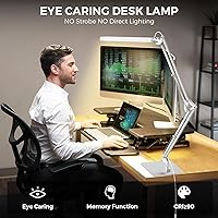 Vista 5 de SKYLEO LED Desk Lamp with Slim Base - Adjustable Swing Arm Desk Light, Dimmable, Timer, Eye Protection, Memory Function, 1300LM, 12W, White