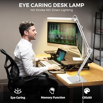 SKYLEO Desk Lamp LED Slim Base, Adjustable Swing Arm Desk Light, White