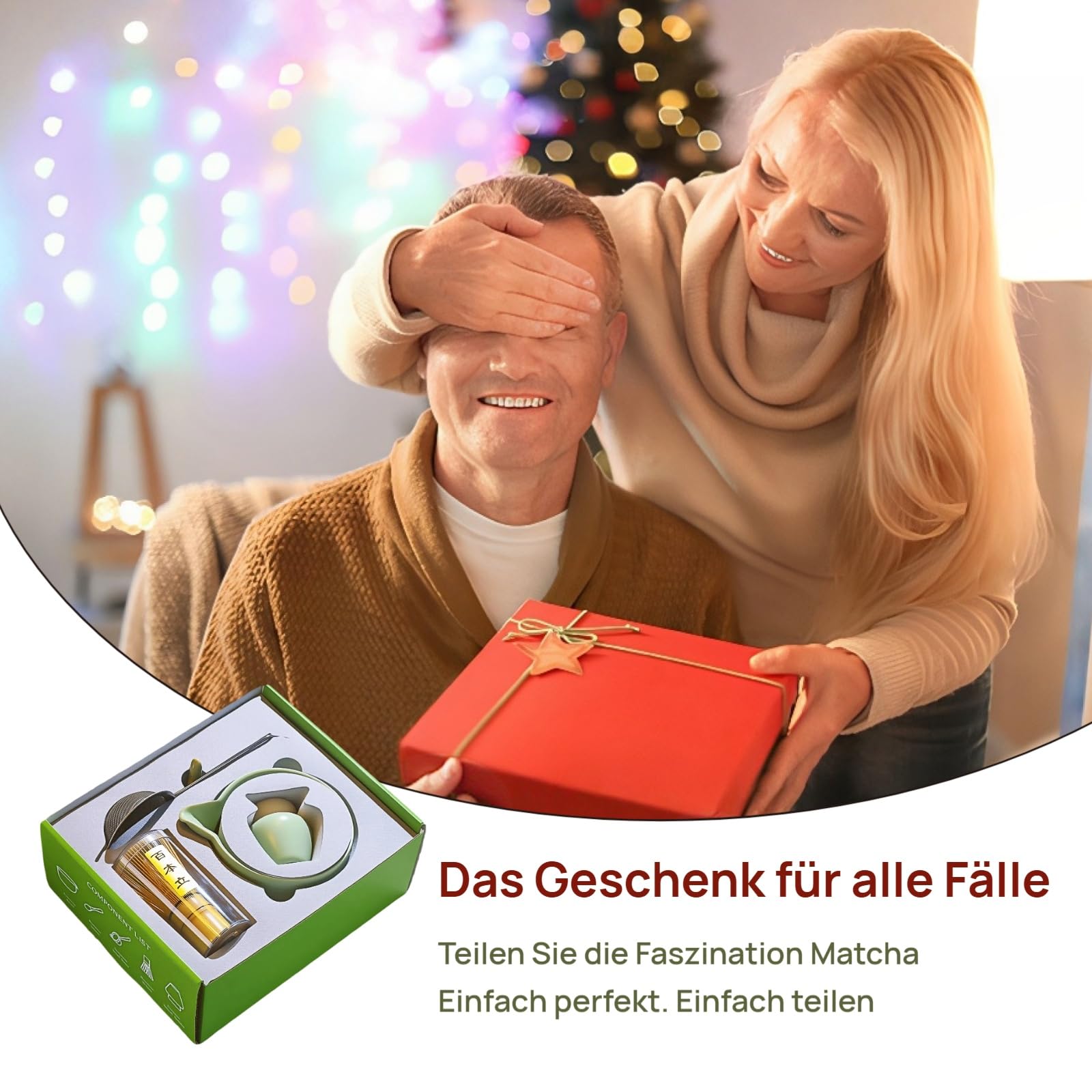 Matcha Set 7-tlg, Hellgrün Matcha Schale aus Keramik mit Matcha Besen aus Bambus und Besenhalter, Sieb, Löffel & Tee-Tuch für Matcha-Zeremonie zu Hause oder als Geschenk