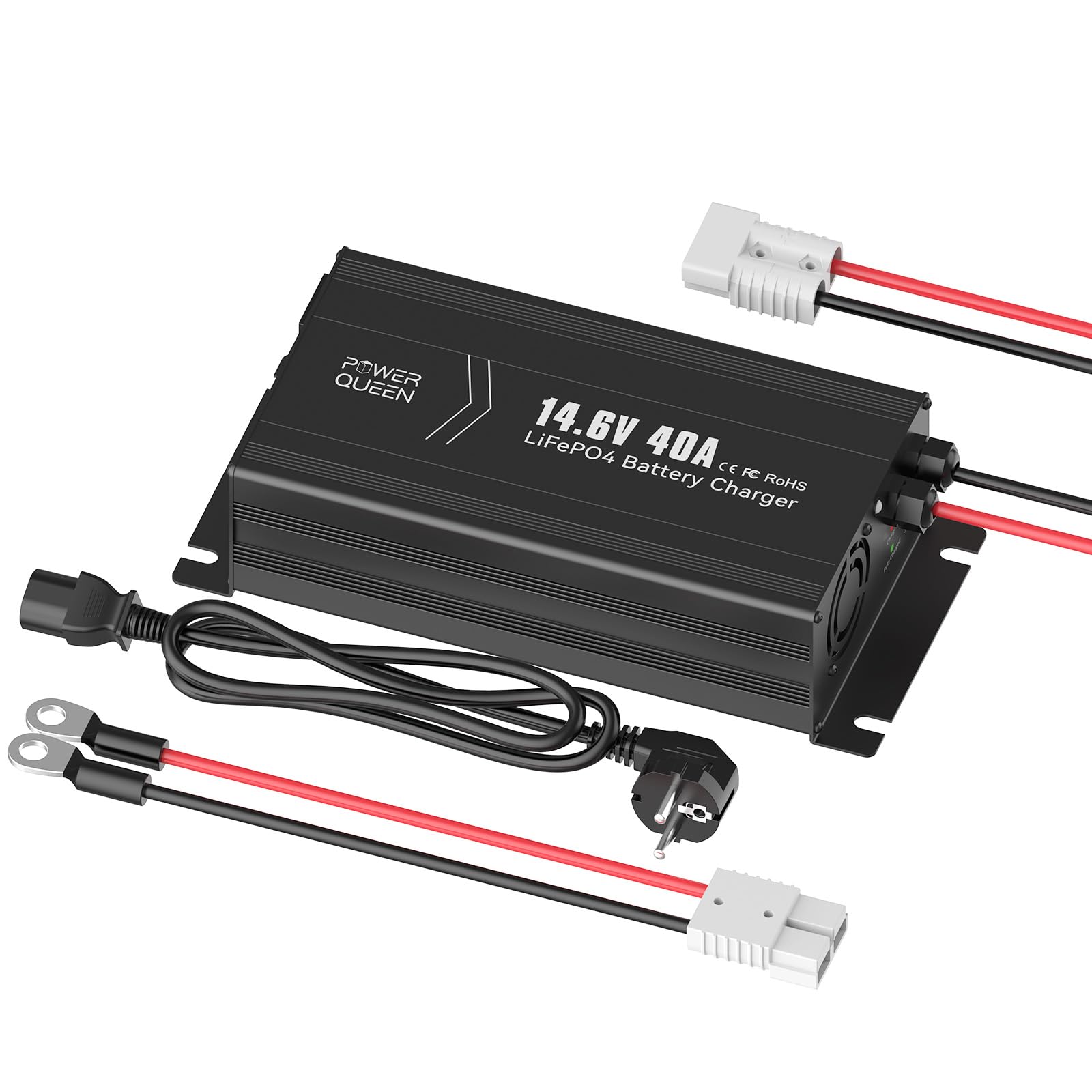 Power Queen 40Amp Lithium-Batterieladegerät 14.6V AC-DC 12.8V LiFePO4 Lithium-Batterieladegerät, LED-Ladegerät speziell für Deep Cycle wiederaufladbare Batterien von Auto, LKW, Boot, Motorhomes