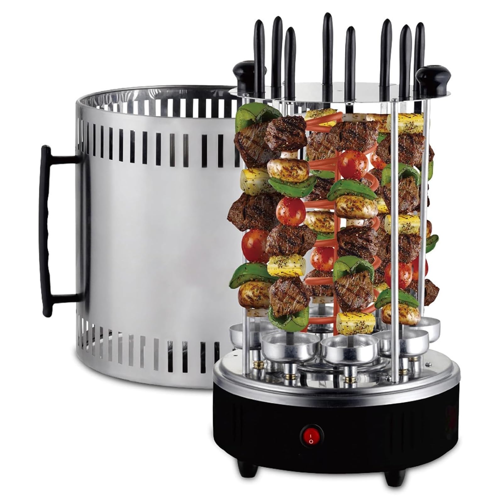 Electric Rotisserie Grill, 1200W Vertical Kebab Grill Machine with Auto-rotating and 8 Forks, Smokeless Rotating Barbecue Stove