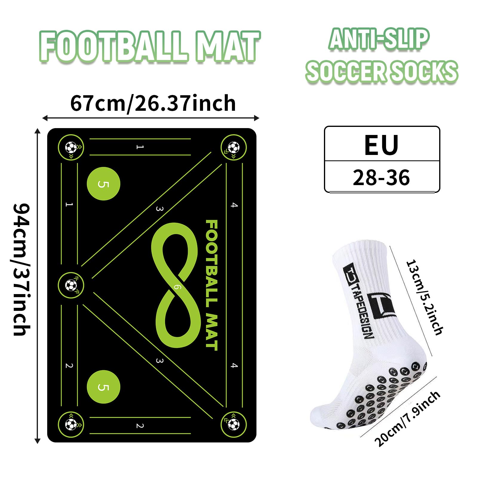 Soccer Training Mat, Agility Football Footwork Training Equipment Mat for All Ages to Improve Speed, Strength and Coordination, Video and Dynamic Manuals Included, Anti-Slip/Silent Soccer Mat