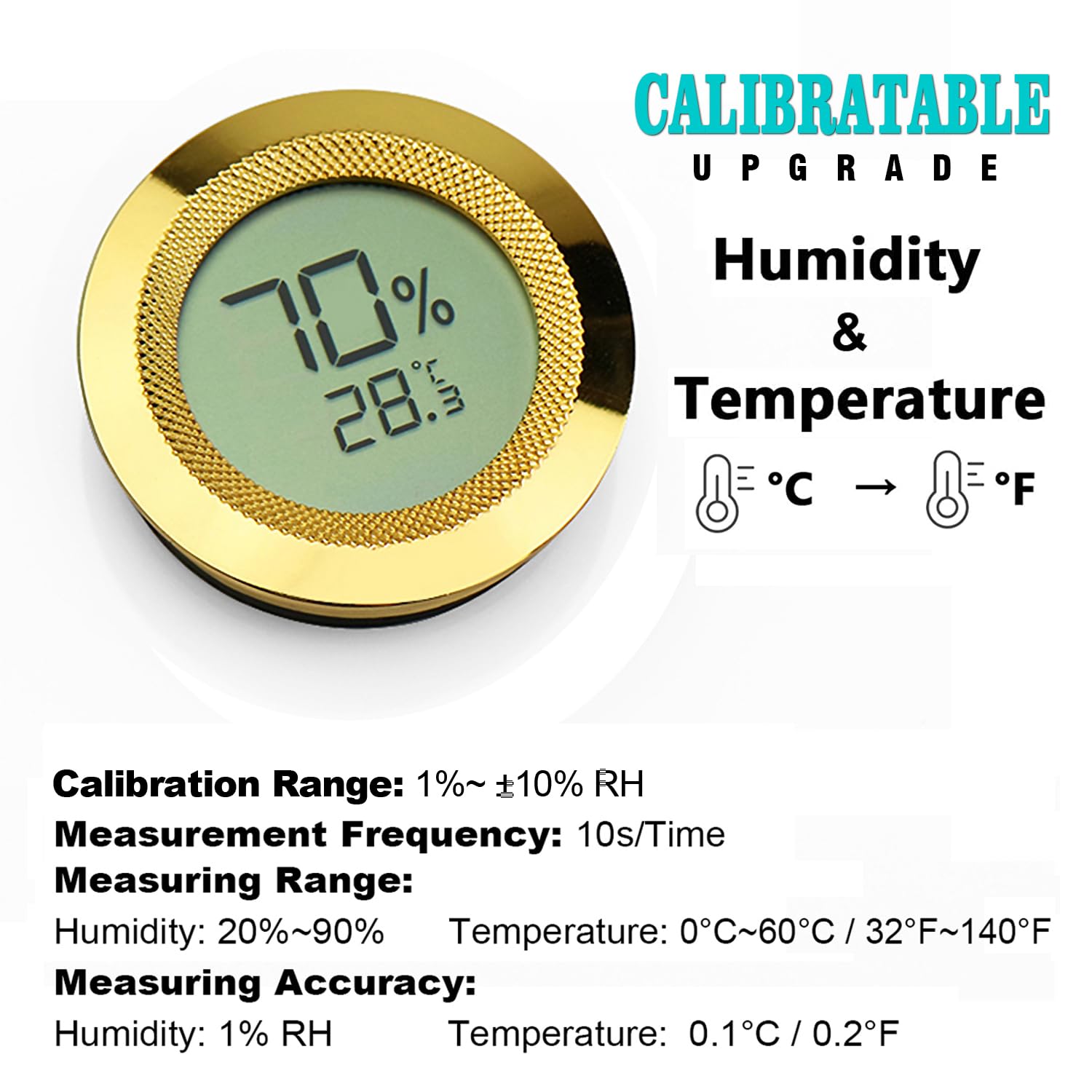 Thermomètre hygromètre numérique réglable, thermomètre numérique hygromètre, calibré en humidité, alliage de zinc rond de 50 mm de diamètre, hygromètre pour cave à cigares/serre/cave à vin