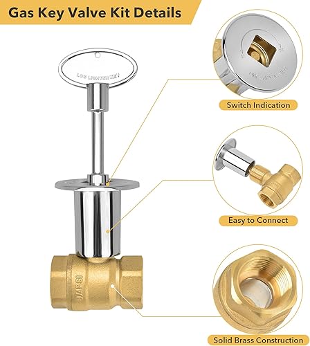 Miniatura 4 de Skyflame Kit de válvula de llave de gas recta de 34 pulgadas para chimenea con brida, llave de 3 pulgadas y 8 pulgadas, cromada
