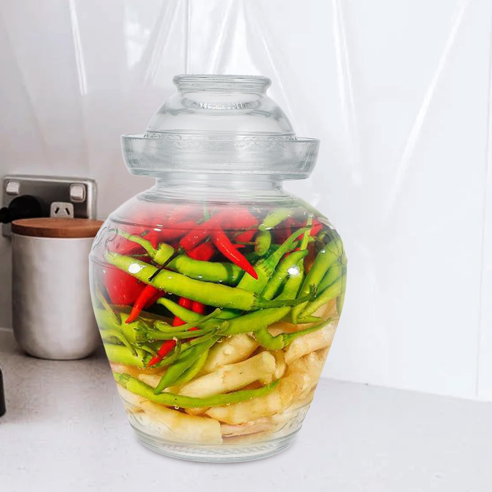 Haushaltsvorratsglas Gurkenglas mit Deckel Glasfermentglas 2,5 kg Kapazität zum Fermentieren von Kimchi und Sauerkraut in Küche