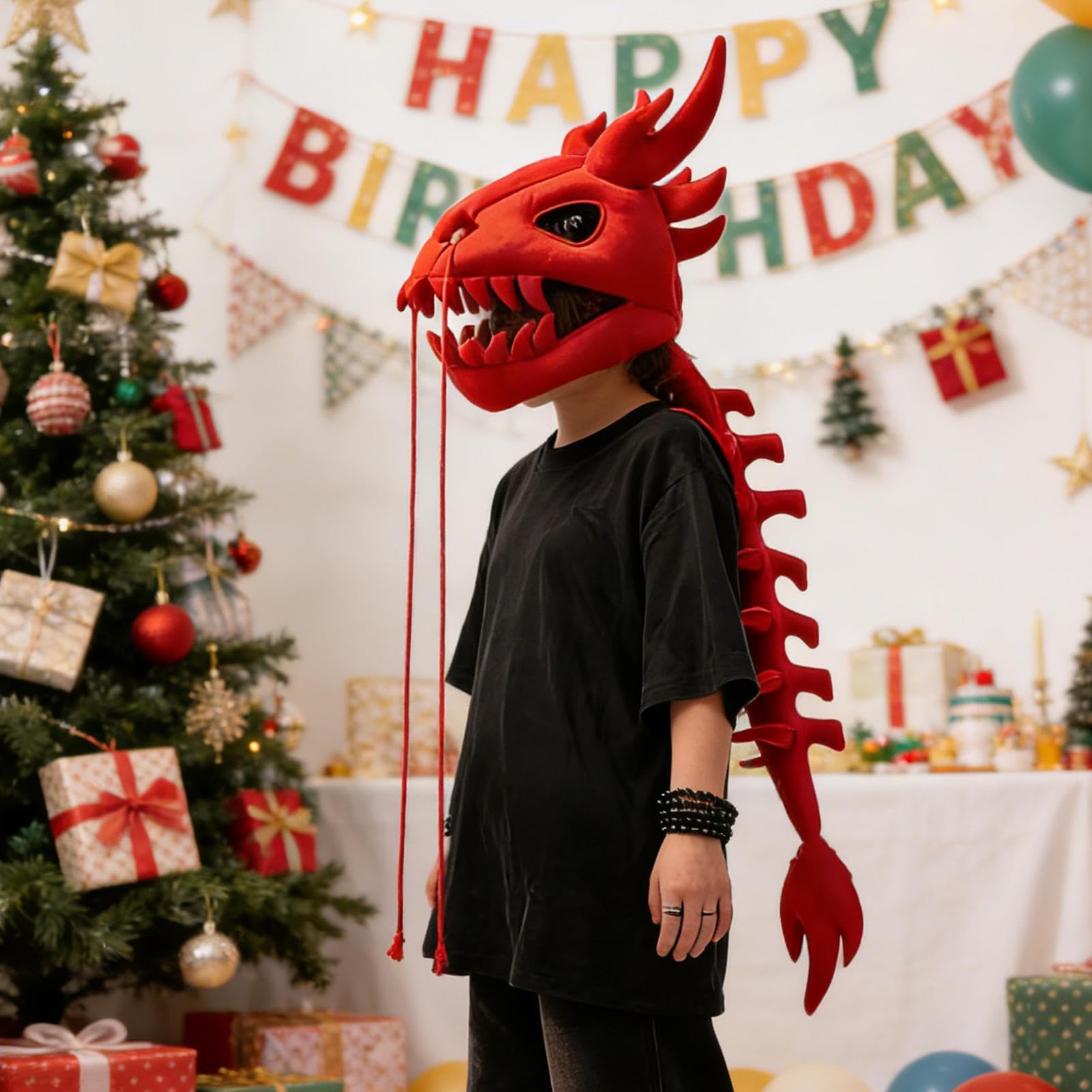 Genérico Kostium Dinozaura Dla Dzieci - Nakrycie Głowy 3D Czaszki i Kręgosłupa, Realistyczny Szkielet Dinozaura Kostium Dla Dorosłych - Na Halloween Imprezy i Eventy