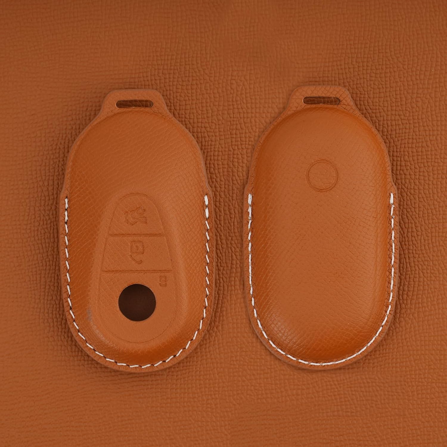 Leather Key Fob Cover with Keychain, Compatible with 2020-2022 Mercedes Benz E-Class, G-Class, and S-Class Smart Remote (Brown)