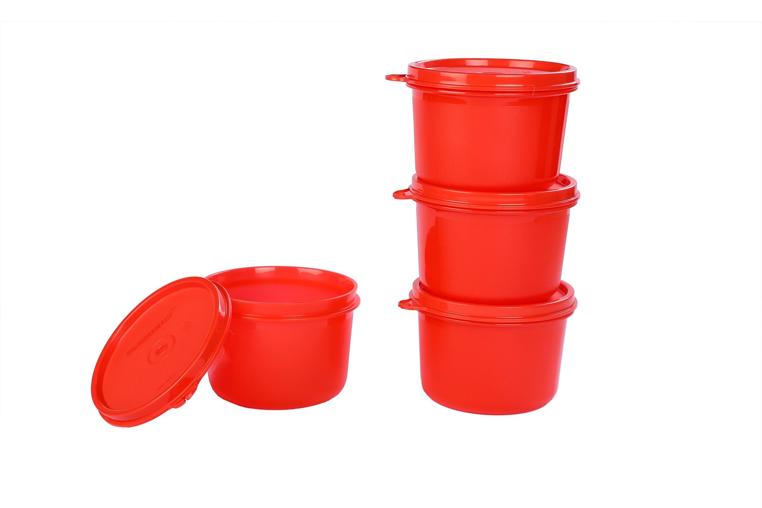 Signoraware Executive Round Big Plastic Container Set, 450ml, Set of 4, Deep Red