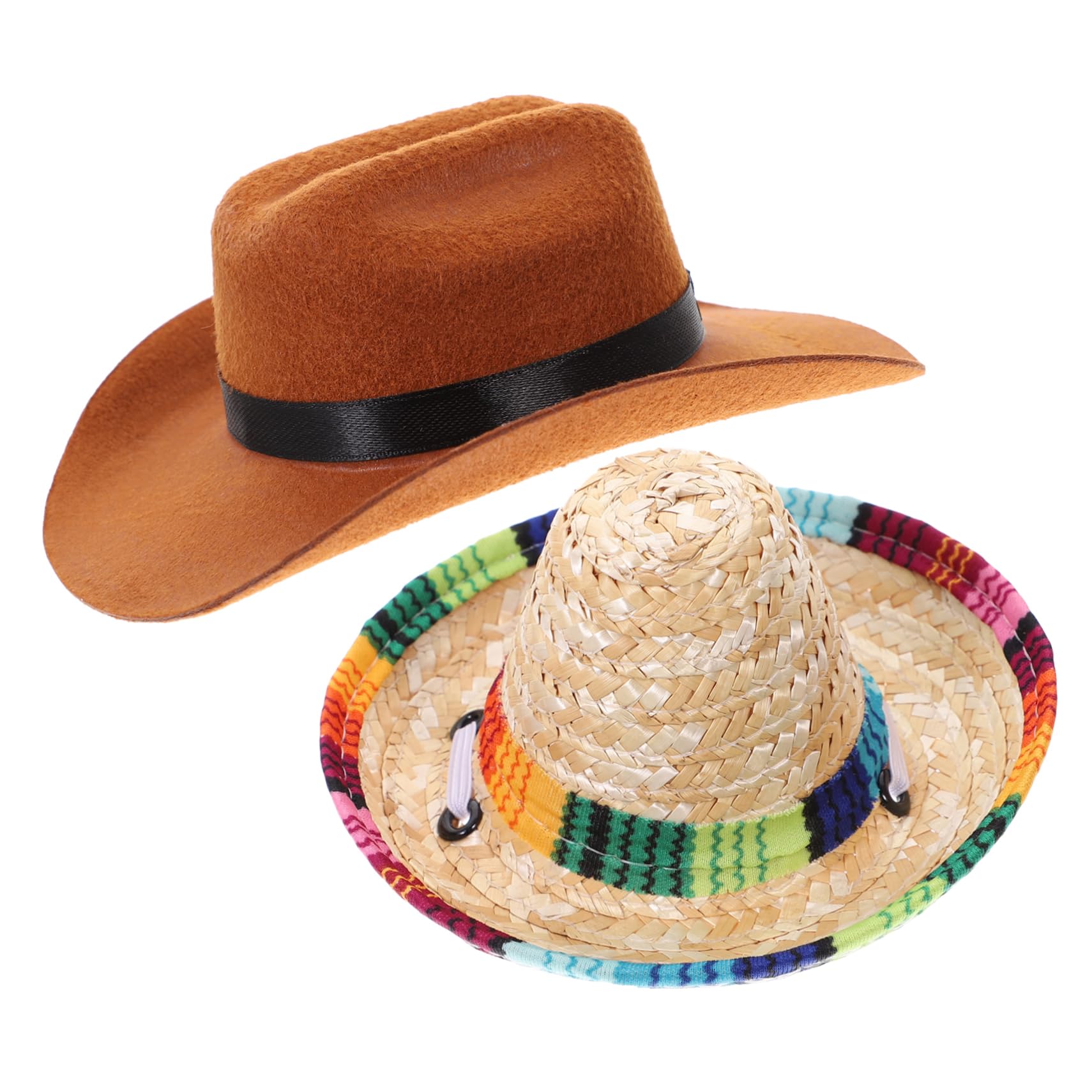 Generic 2Pcs Decorative Dog Hat Woven Straw Cowboy and Sun Hat for Pets Stylish Photo Props for Dogs and Cats Comfortable and Safe Pet Supplies