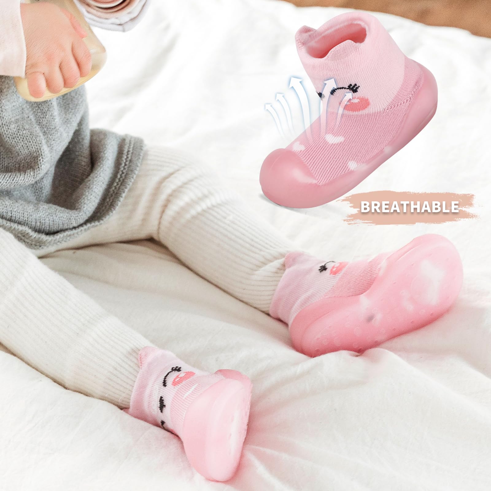MK MATT KEELY 2 Paires Chaussures Premiers Pas Bébé Garcon Fille Chaussons Antidérapante Enfant Chaussettes Respirant avec Semelle Caoutchouc
