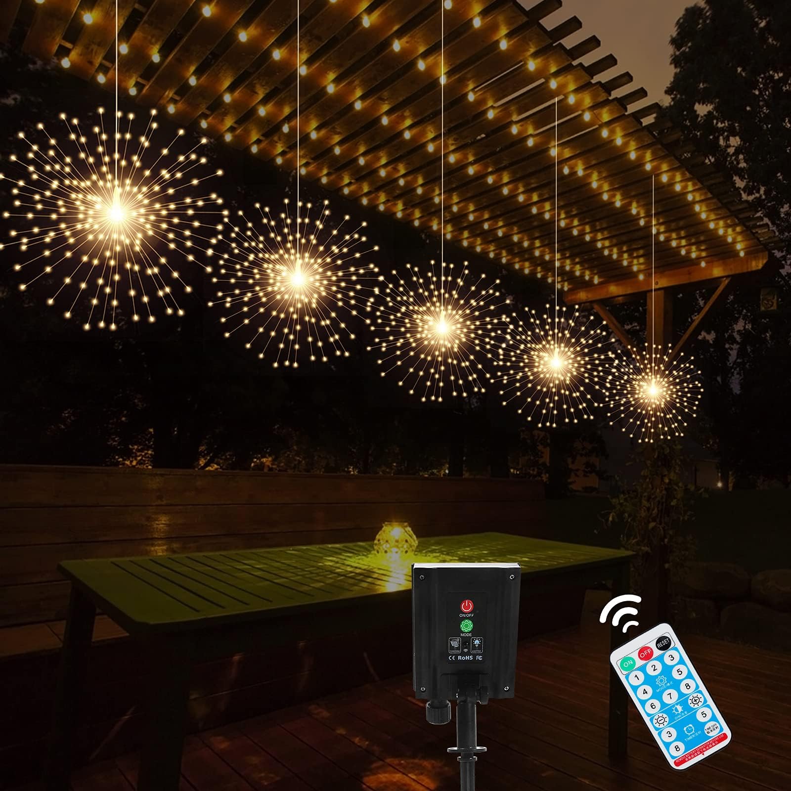 5 Pack Solar Starburst Sphere Lights, 200 LED Firework Light, 8 Modes Dimmabl...
