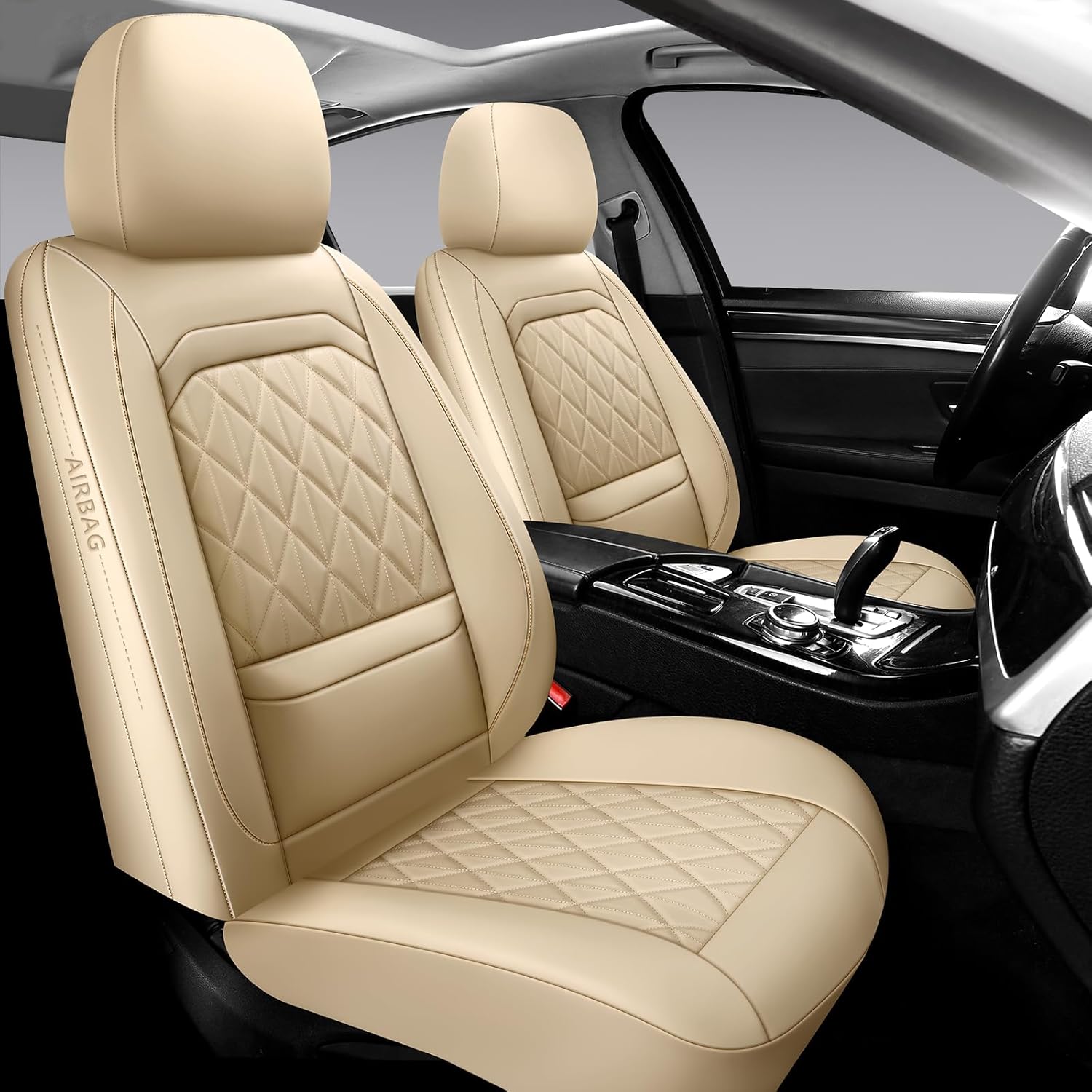 leather car seat covers?2 pcs luxury front seat covers for cars,universal waterproof interior seat covers, automotive car seat cover for most vehicles,truck,suv beige beige front pair-2 seats
