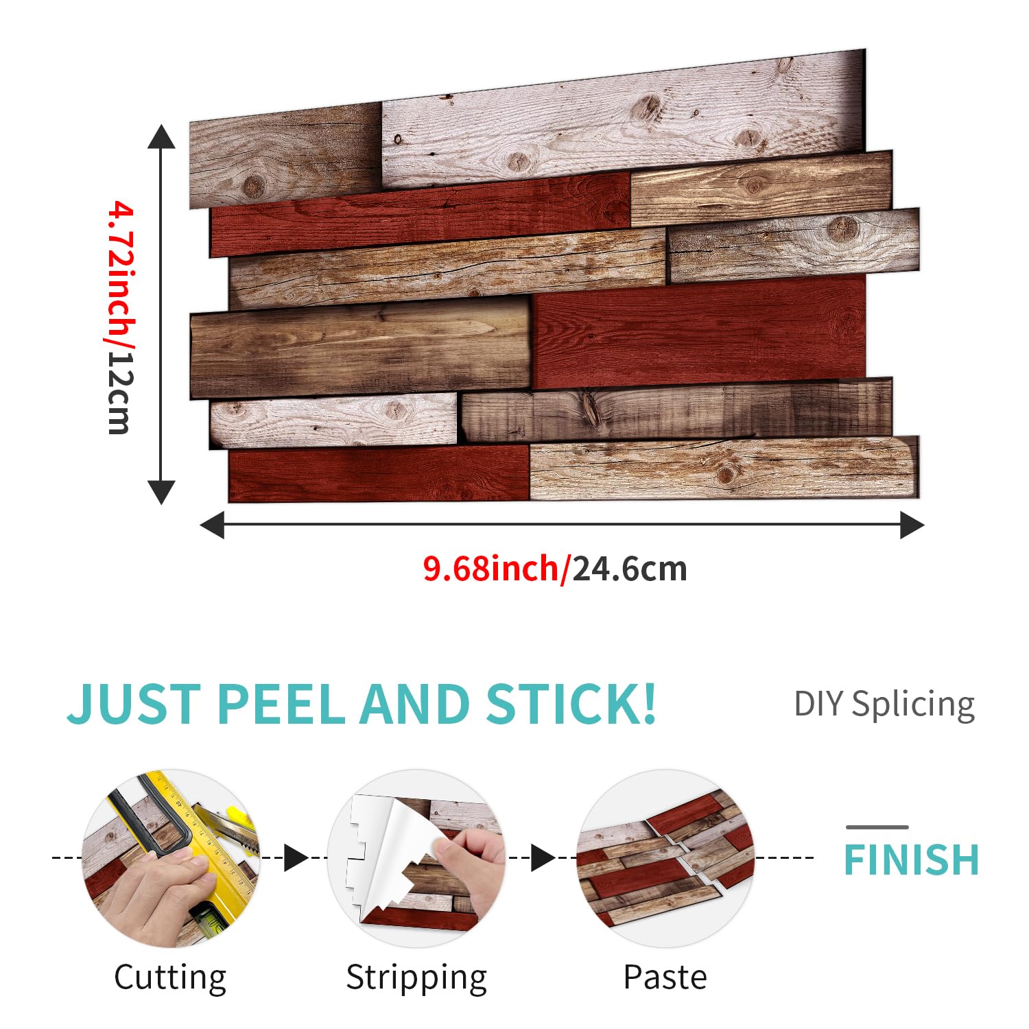 Piastrelle Adesive Cucina 12x24.6 cm Rosso Marrone Retro Piastrelle Adesive Bagno Mobili Decorazioni Pavimento Pvc Adesivo Mattonelle Adesive Impermeabile Piastrelle Adesive 48 Pezzi