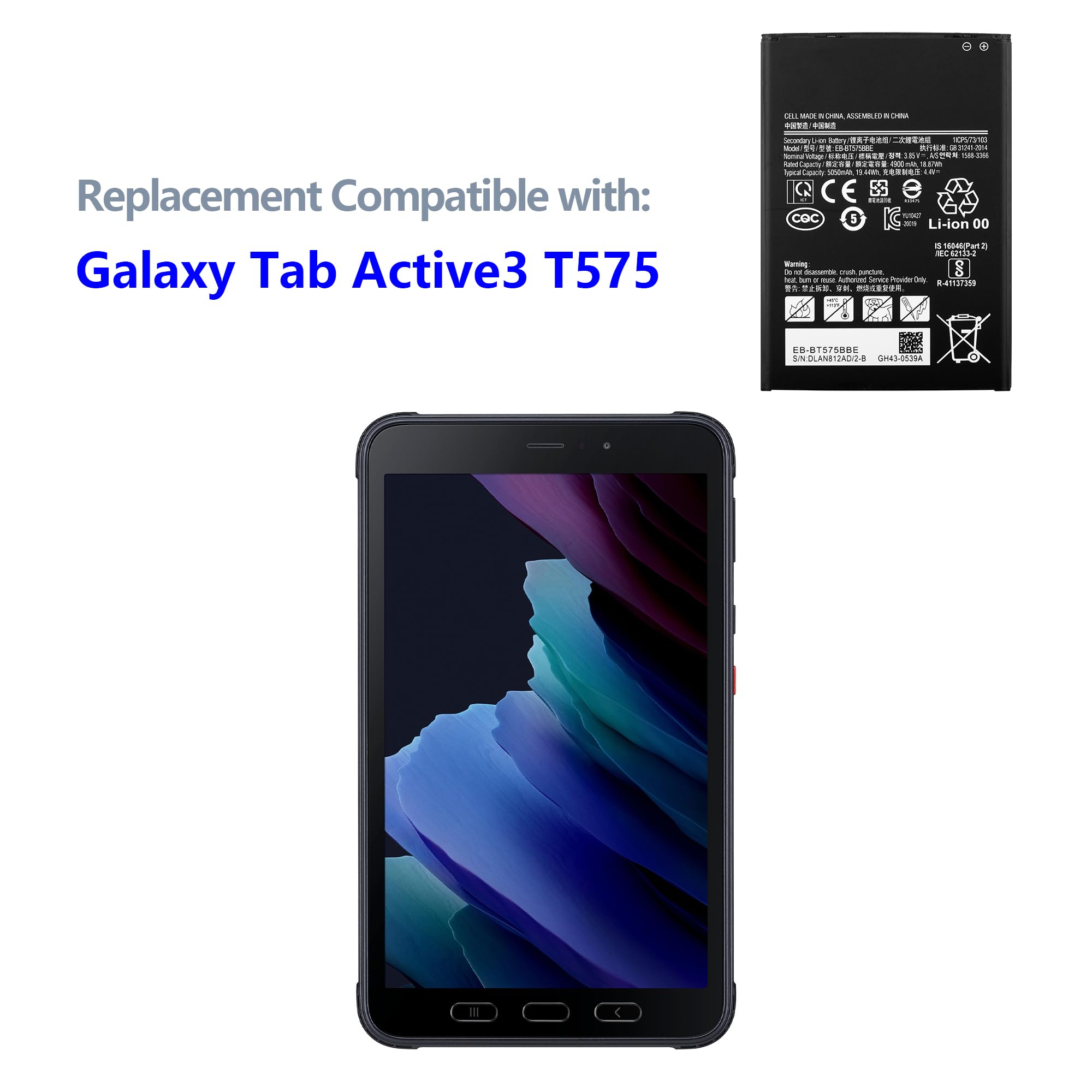 4900 mAh EB-BT575BBE Batteria di ricambio compatibile con Galaxy Tab Active3 T575 con set di attrezzi