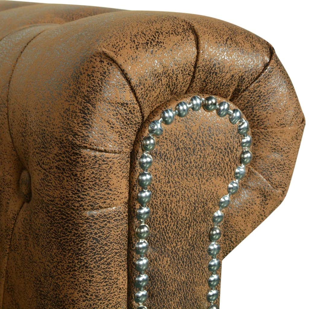 Willood Sofá de Estilo Chesterfield de 3 Plazas Cuero Artificial Marrón Sillón