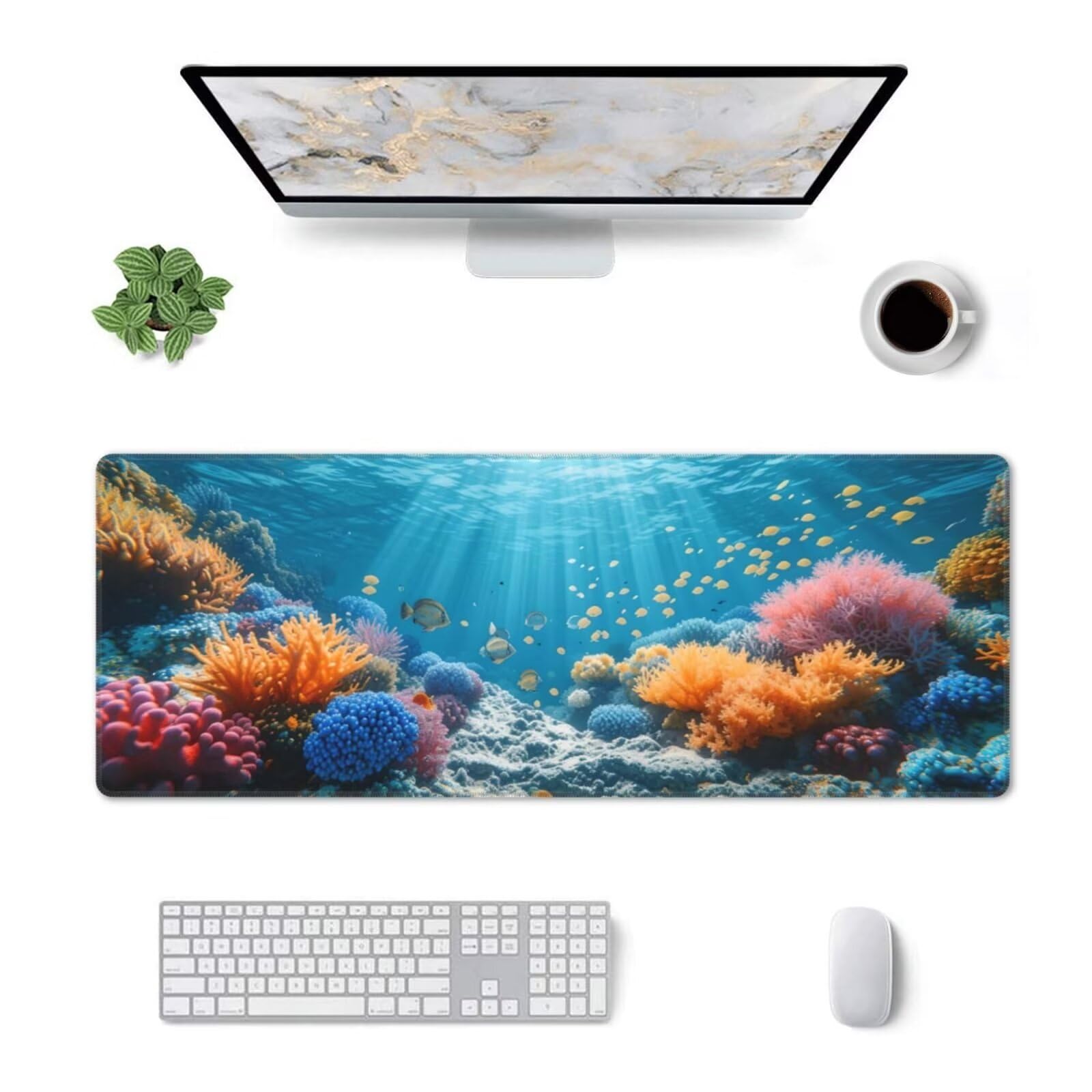 Tappetino Mouse, Tappetino Mouse Gaming Grande XXL 1500x800x3mm Tappetino Scrivania Mouse Pad, Base in Gomma Antiscivolo, Bordi Cuciti,Lavabile, Mousepad per Ufficio e Gaming (Corallo marino) R-232