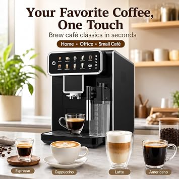 Fully Automatic Espresso Machine with Grinder, Bean to Cup Coffee Machine with One-Touch Cappuccino, Latte & Americano, Superautomatic Espresso Maker with Self-Cleaning for Home Office