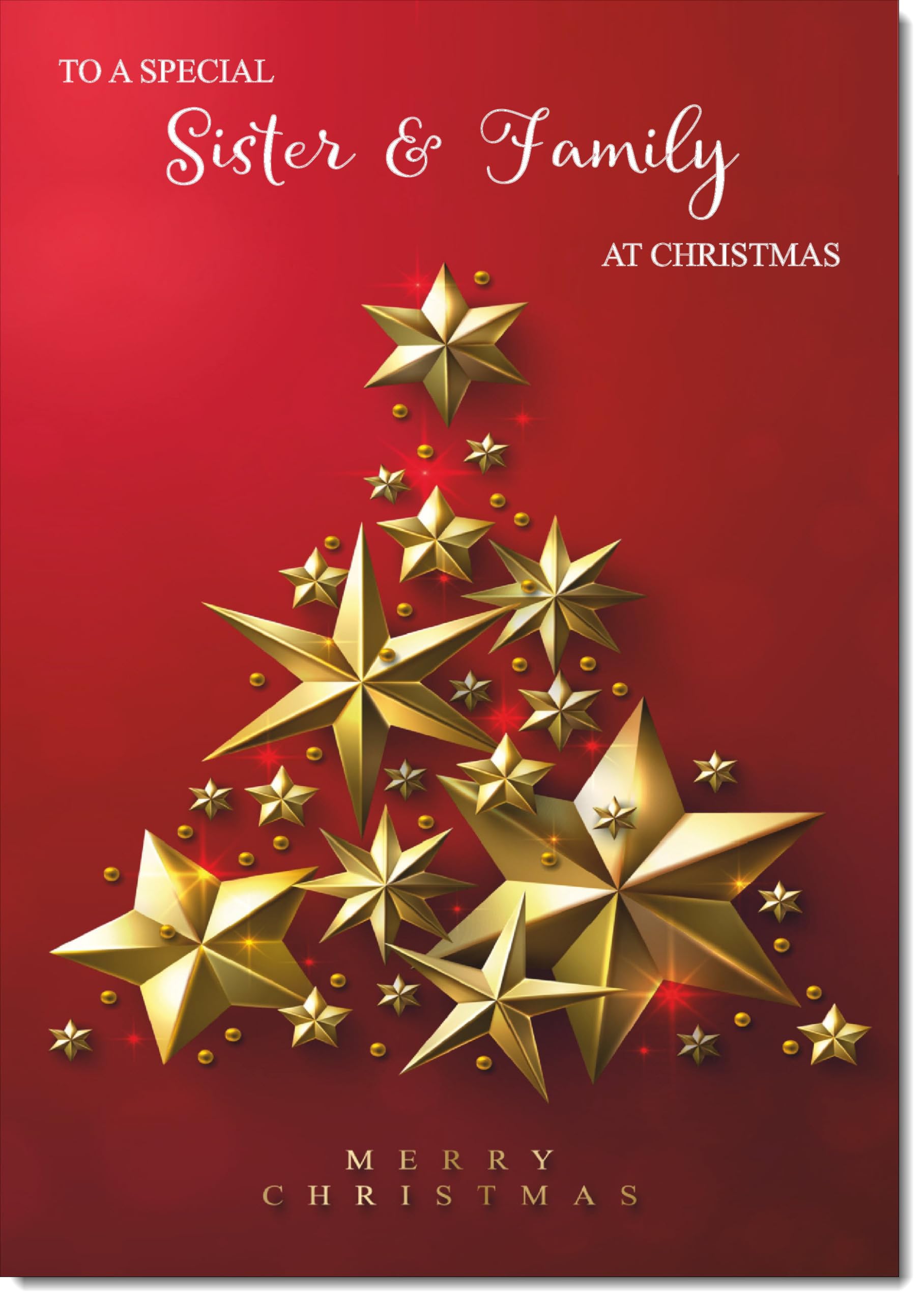 doodlecards Sister and Family Christmas Card Gold Star Christmas Tree Large A4 Size Christmas Card for Sister & Family with Plain Envelope — image 1