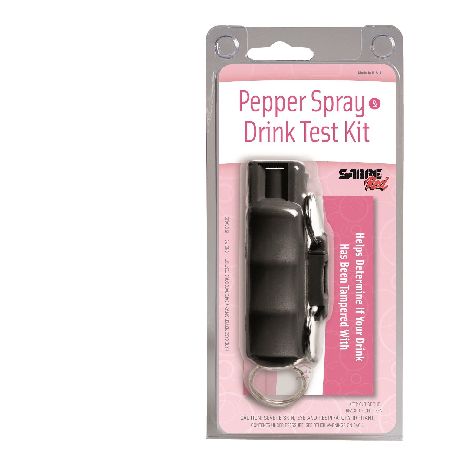 SABRE RED Pepper Spray - Police Strength - with Durable Key Case, Finger Grip, Quick Release Key Ring, 25 Bursts (Up to 5x Other Brands), 10-Foot (3M) Range & Booklet of 5 Drink Test Strips