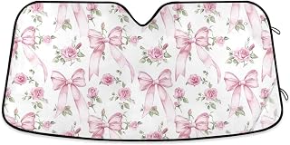 Bows Roses Car Windshield Sunshade | Reflective Sun Shade Automotive Sun Screen Visor for Summer Fits Sedan SUV