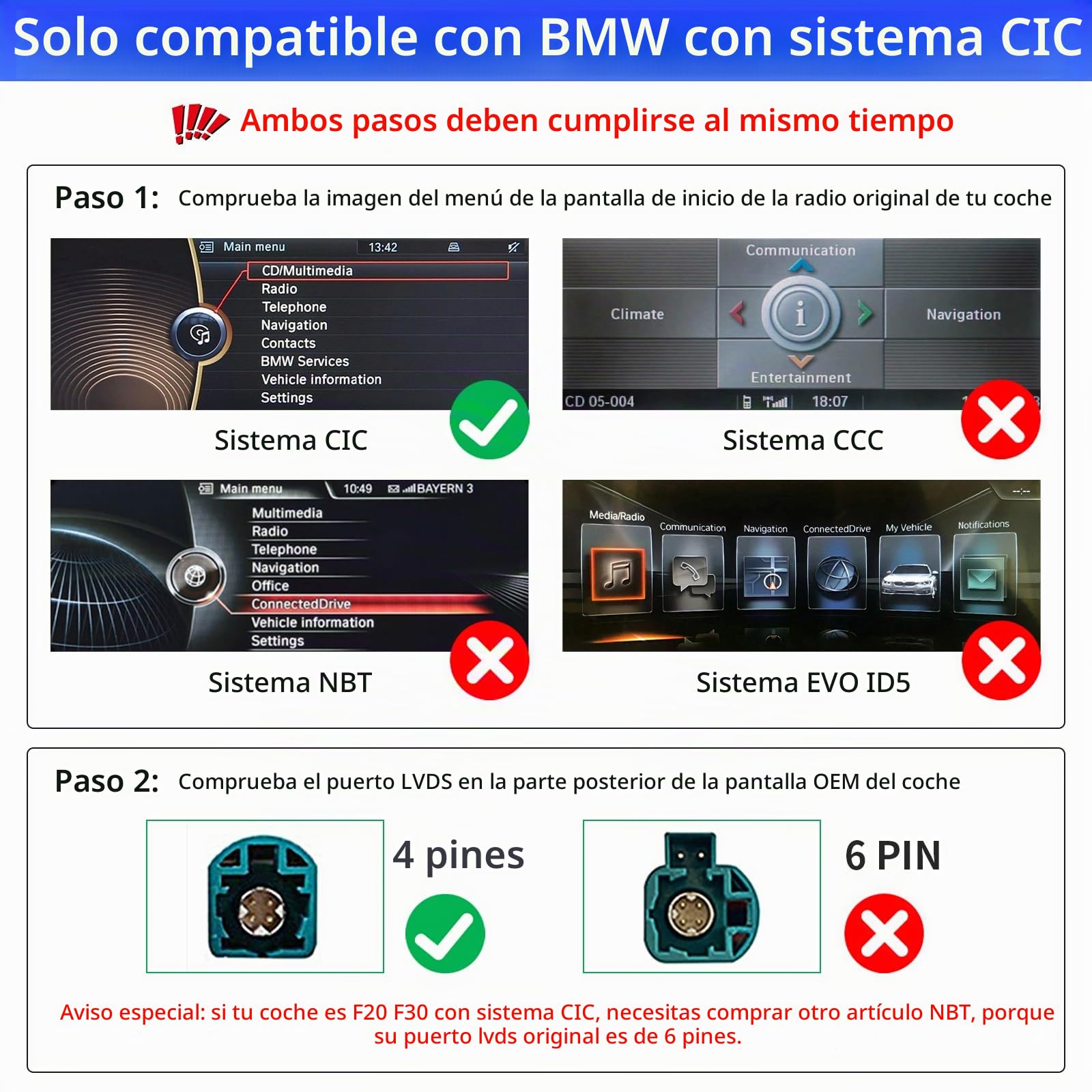 Road Top CarPlay Retrofit Kit para BMW Serie 1/3/5/6/7/X1/X3/X5/X6 con CIC | 2008-2012, Interfaz CarPlay, CarPlay Inalámbrico, Android Auto, MirrorLink, Adaptador CarPlay, Integración OEM