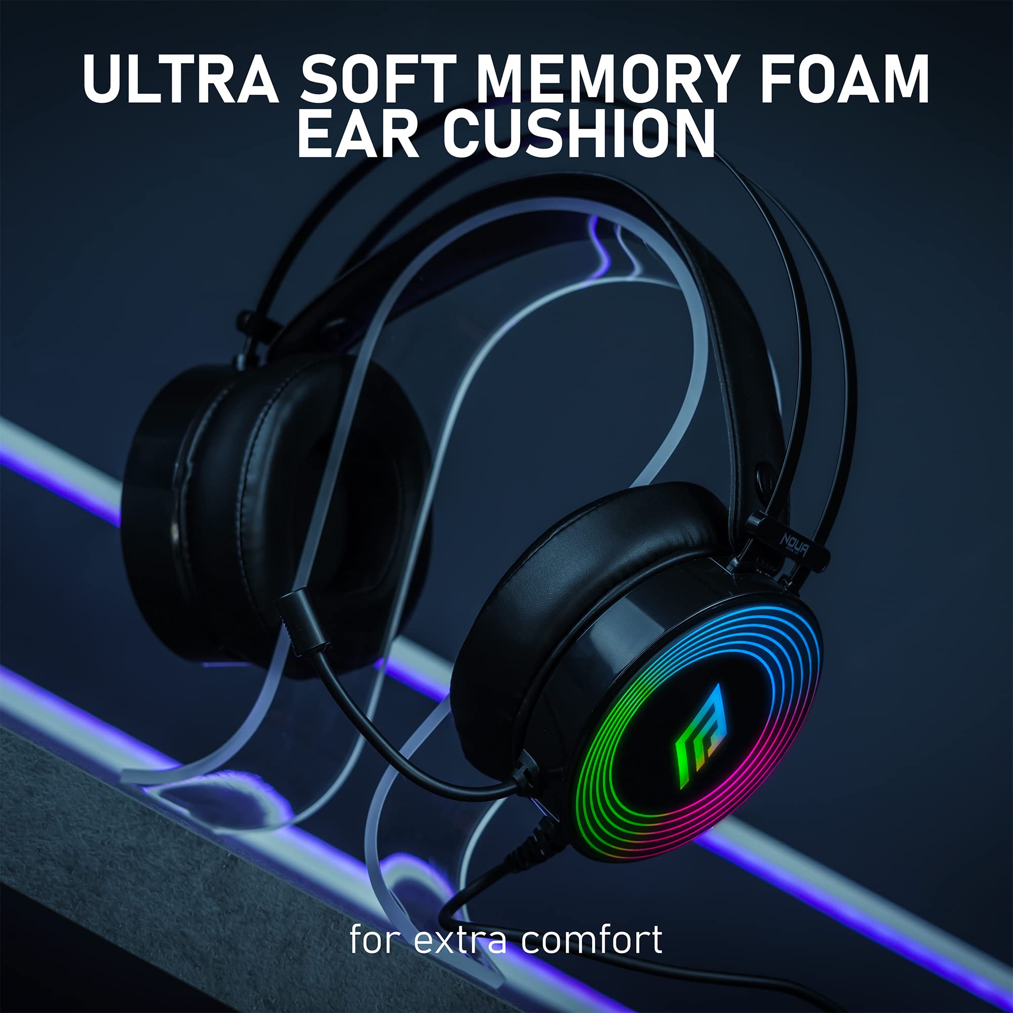 Noua Crux Rainbow Casque de Jeu Over-Ear 50 mm avec Microphone Flexible Casque de Jeu avec 3,5 mm Jack et contrôle du Volume Casque pour PS4, PS5, Xbox One, Switch, PC, Mac, Ordinateur Portable,