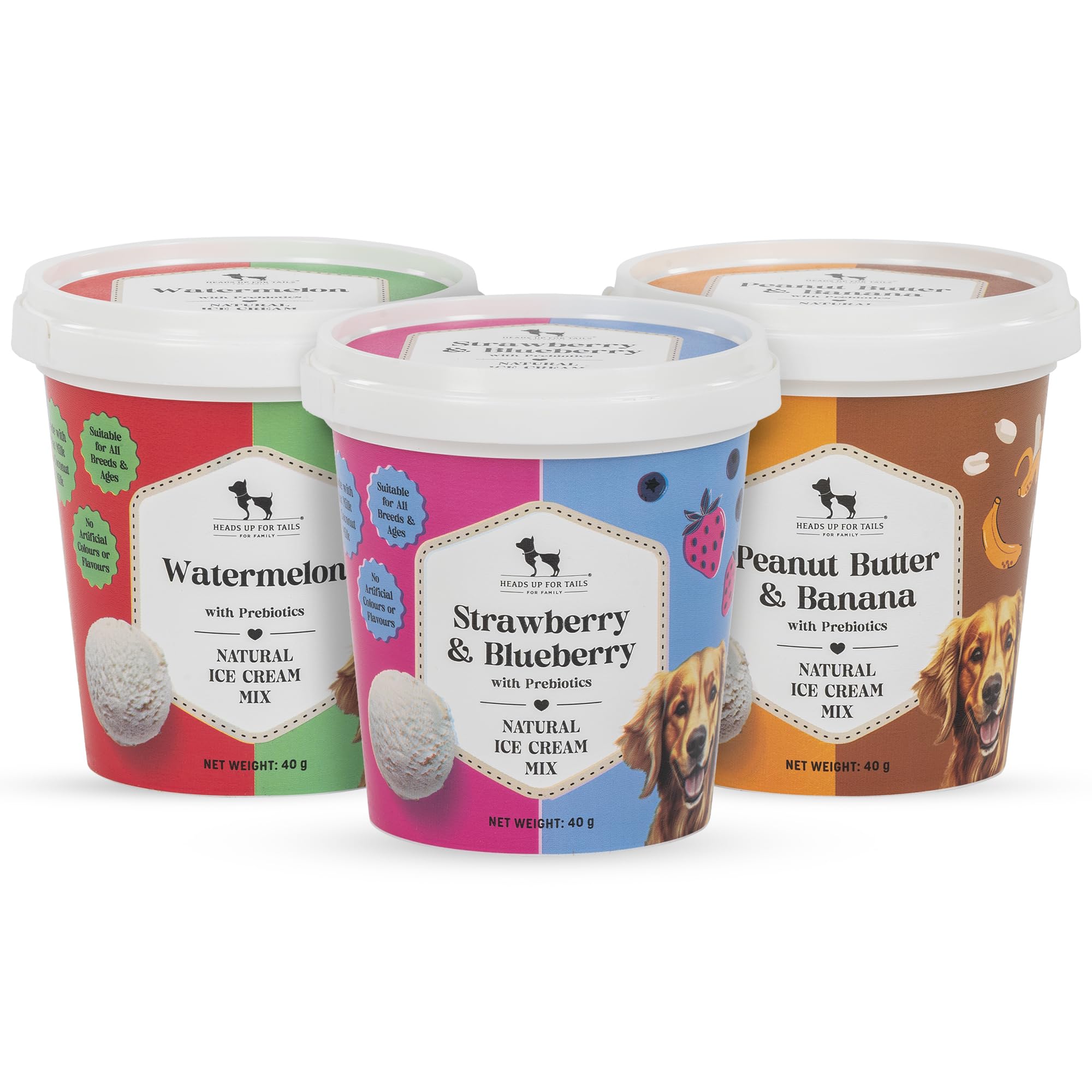 HUFT Prebiotic Natural Ice Cream Mix Dog Treats Combo Pack – Strawberry & Blueberry, Watermelon & Peanut Butter Banana | 40 gm Each (Pack of 3) | Easy-to-Make Frozen Treats for Dogs-image-44